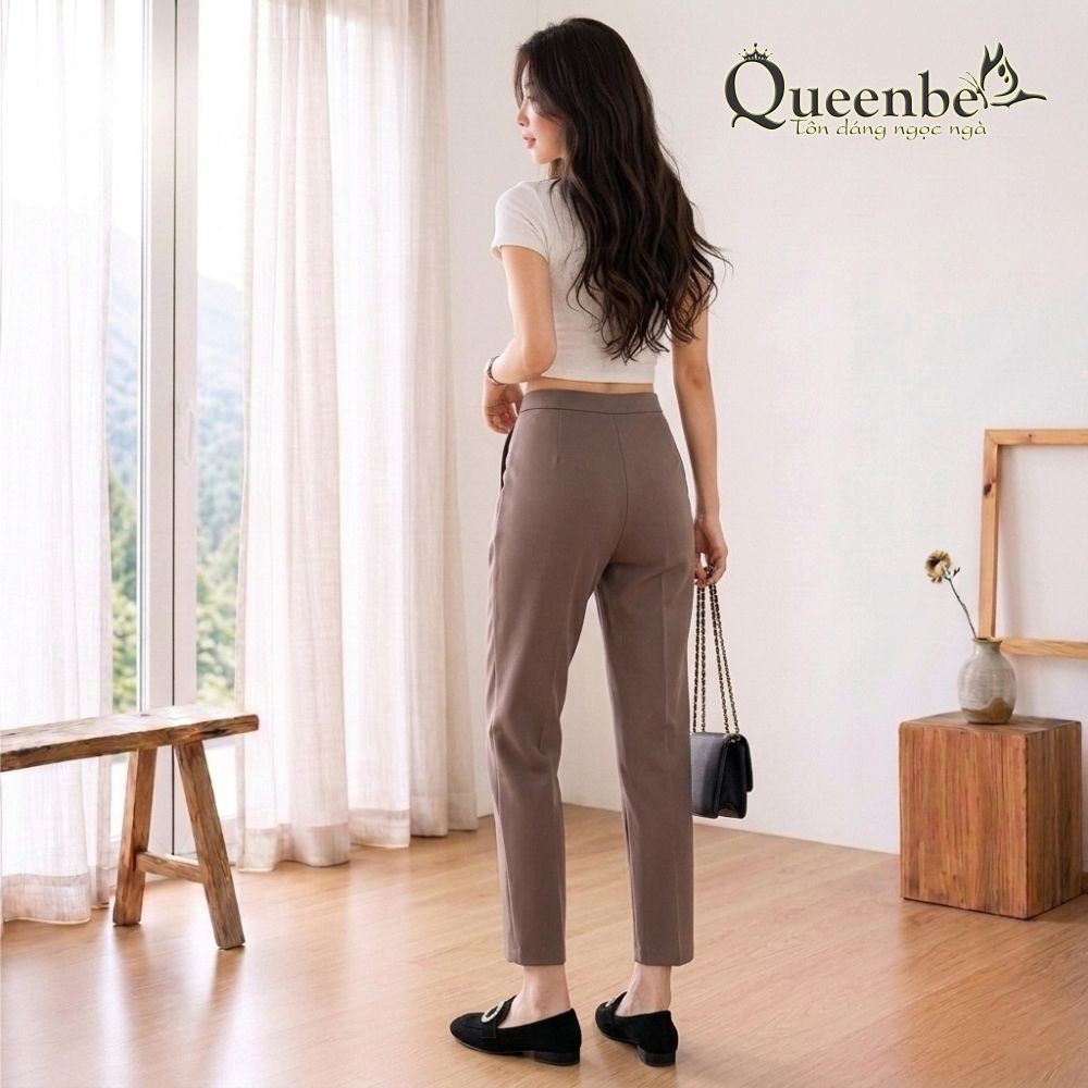 Quần baggy nữ ống lỡ kiểu cổ điển Queeenbe GLQ037 vải cotton pha trộn
