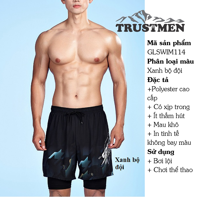 Quần bơi nam có xịp Trustmen GLSWIM114 vải ít thấm hút mau khô - bơi hoặc chơi thể thao