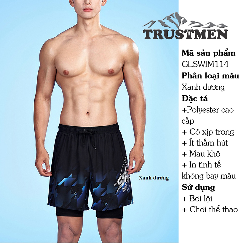 Quần bơi nam có xịp Trustmen GLSWIM114 vải ít thấm hút mau khô - bơi hoặc chơi thể thao