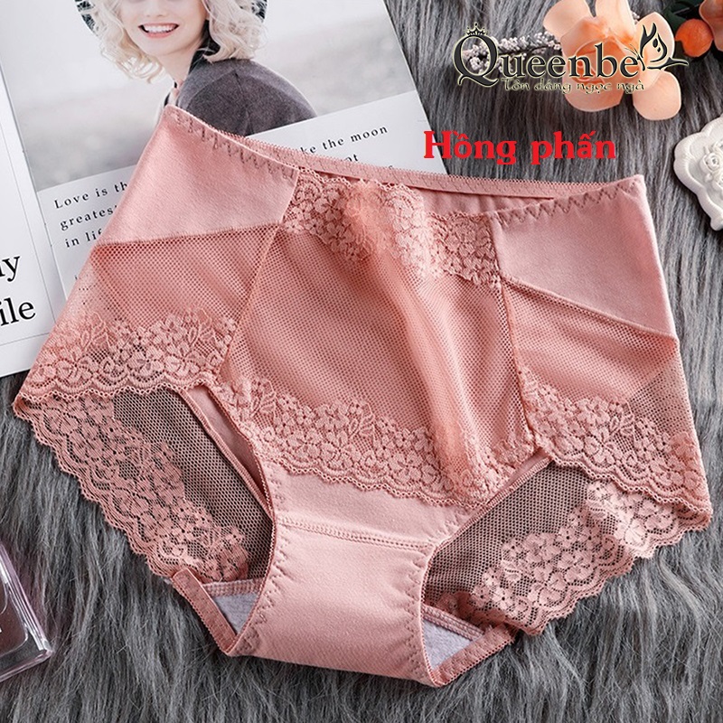 Quần chíp nữ phong cách quyến rũ sang trọng kiêu sa GLDL047 Queenbe phối lưới phối ren chất cotton mềm thoáng