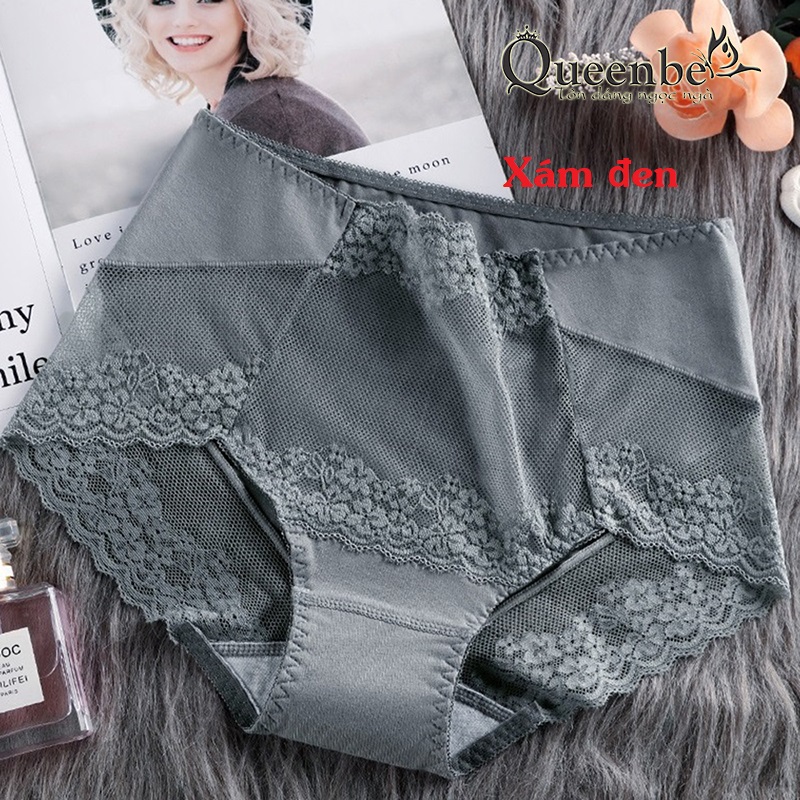 Quần chíp nữ phong cách quyến rũ sang trọng kiêu sa GLDL047 Queenbe phối lưới phối ren chất cotton mềm thoáng
