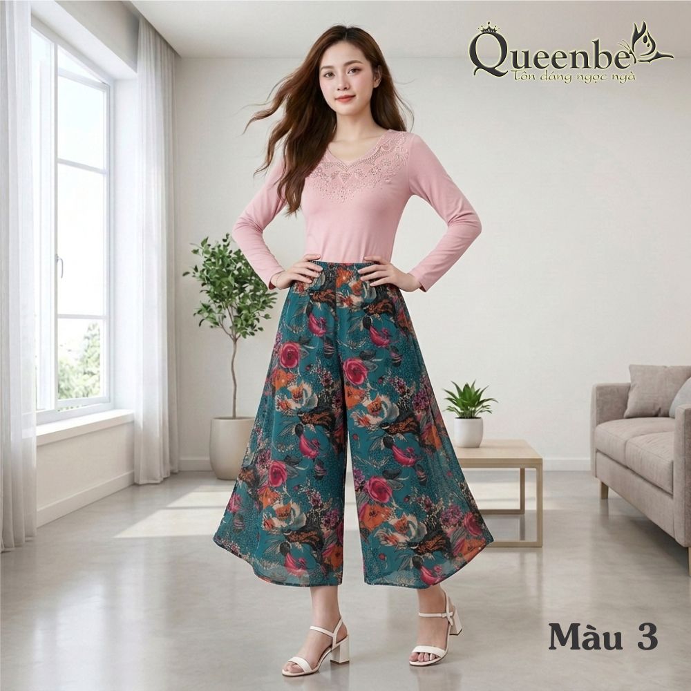 Quần cullote nữ ống rộng có big size Queenbe GLQ032 vải tone mềm bay