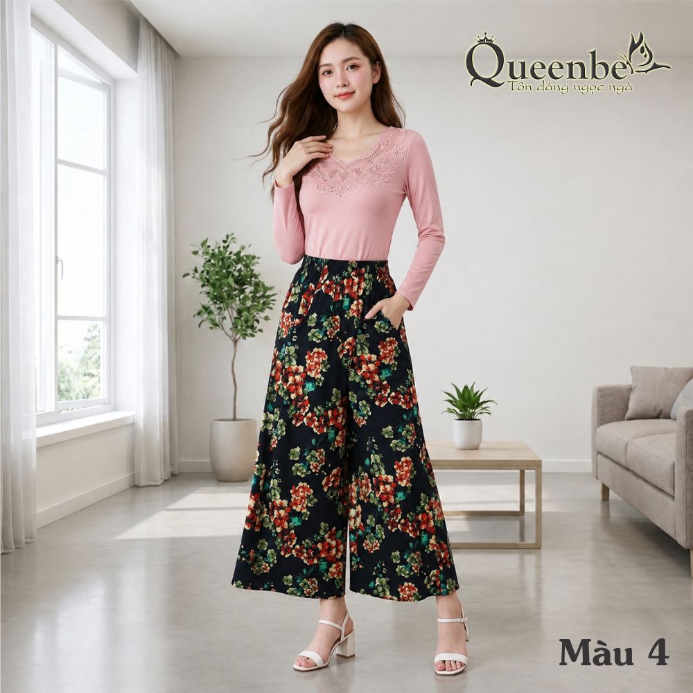 Quần cullote nữ ống rộng có big size Queenbe GLQ032 vải tone mềm bay