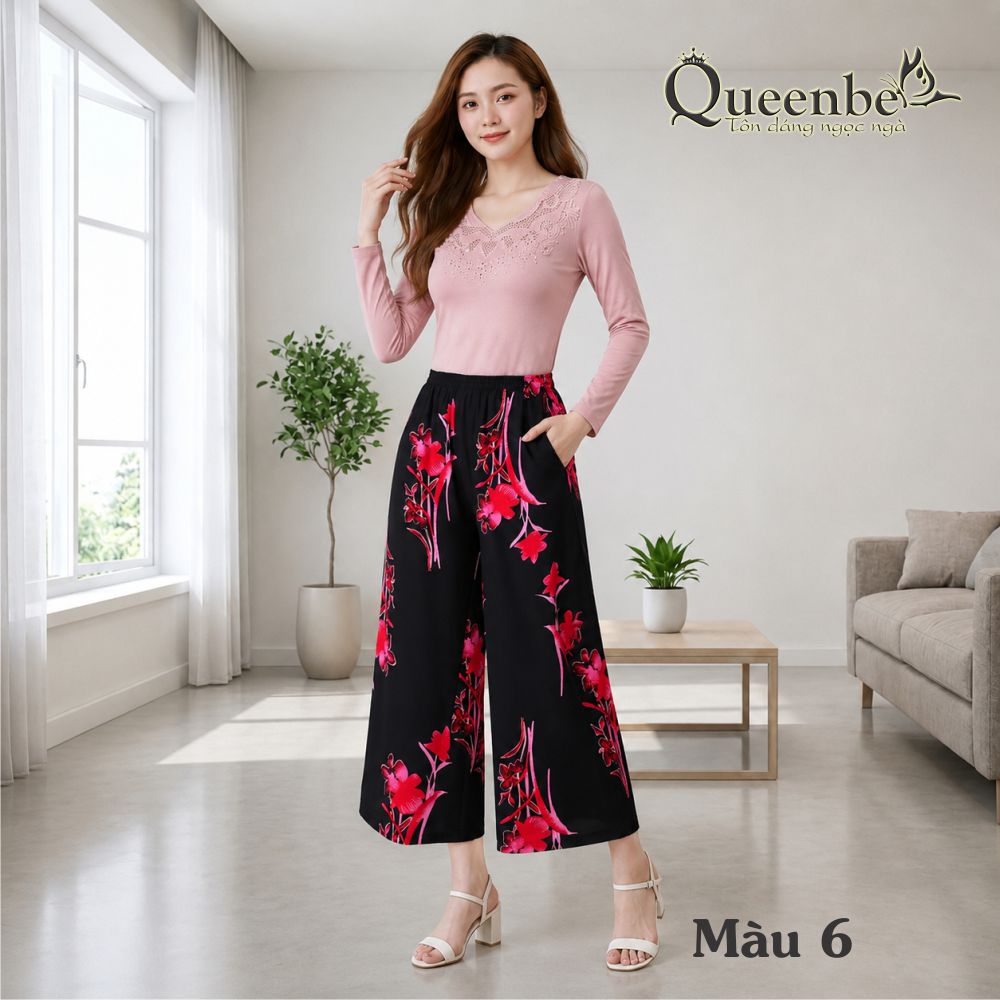 Quần cullote nữ ống rộng có big size Queenbe GLQ032 vải tone mềm bay