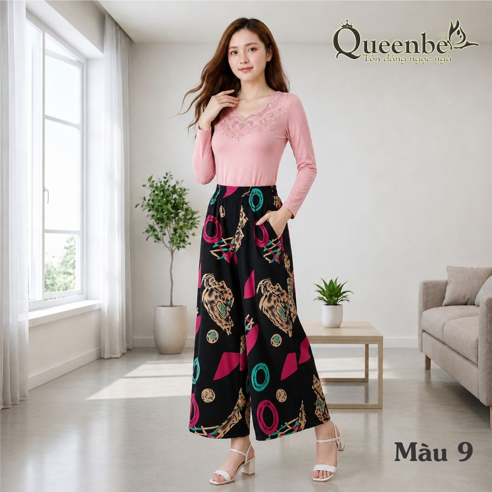 Quần cullote nữ ống rộng có big size Queenbe GLQ032 vải tone mềm bay