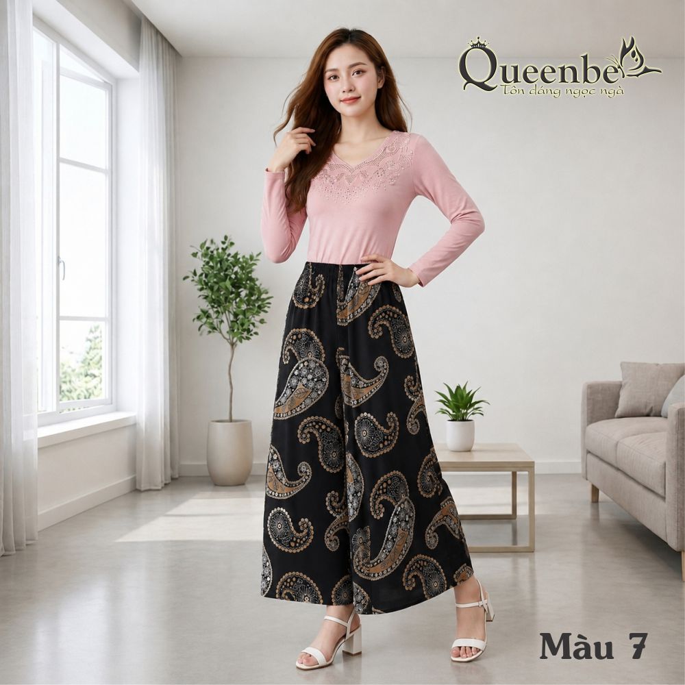 Quần cullote nữ ống rộng có big size Queenbe GLQ032 vải tone mềm bay