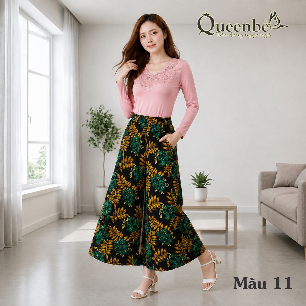 Quần cullote nữ ống rộng có big size Queenbe GLQ032 vải tone mềm bay