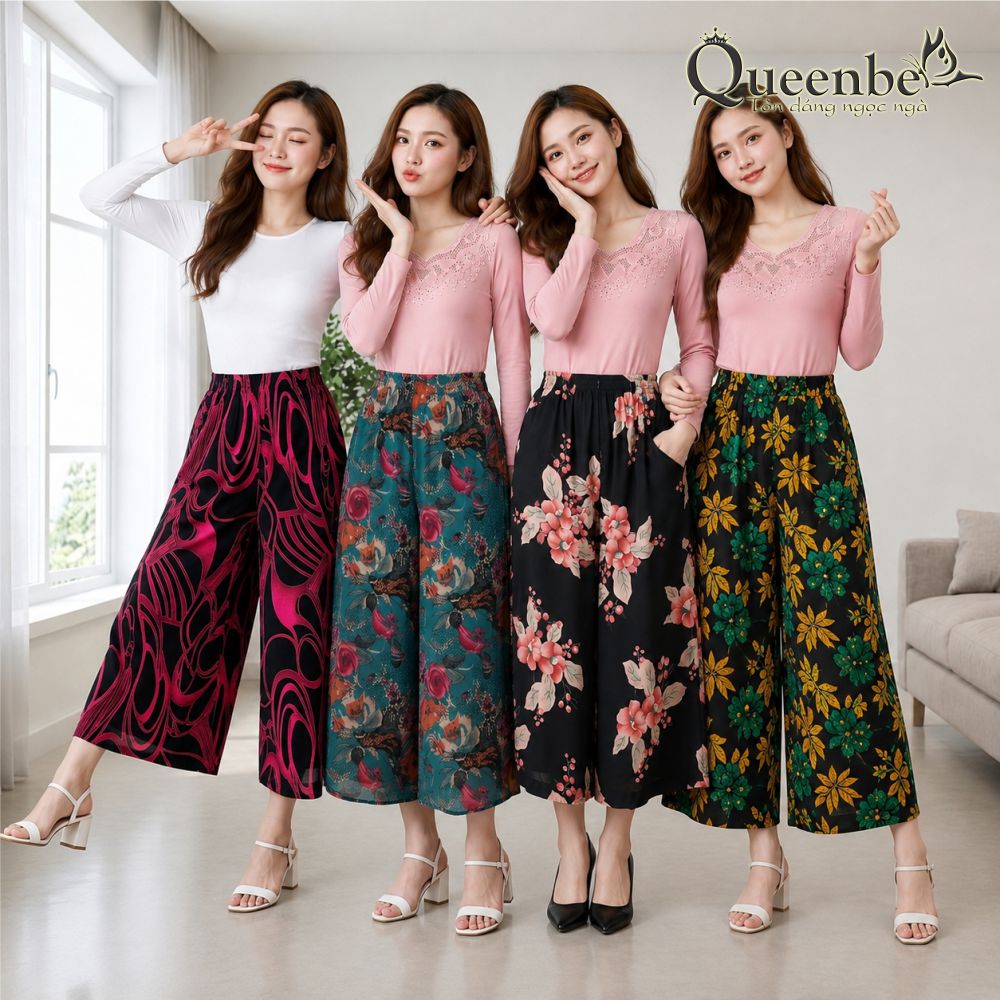 Quần cullote nữ ống rộng có big size Queenbe GLQ032 vải tone mềm bay