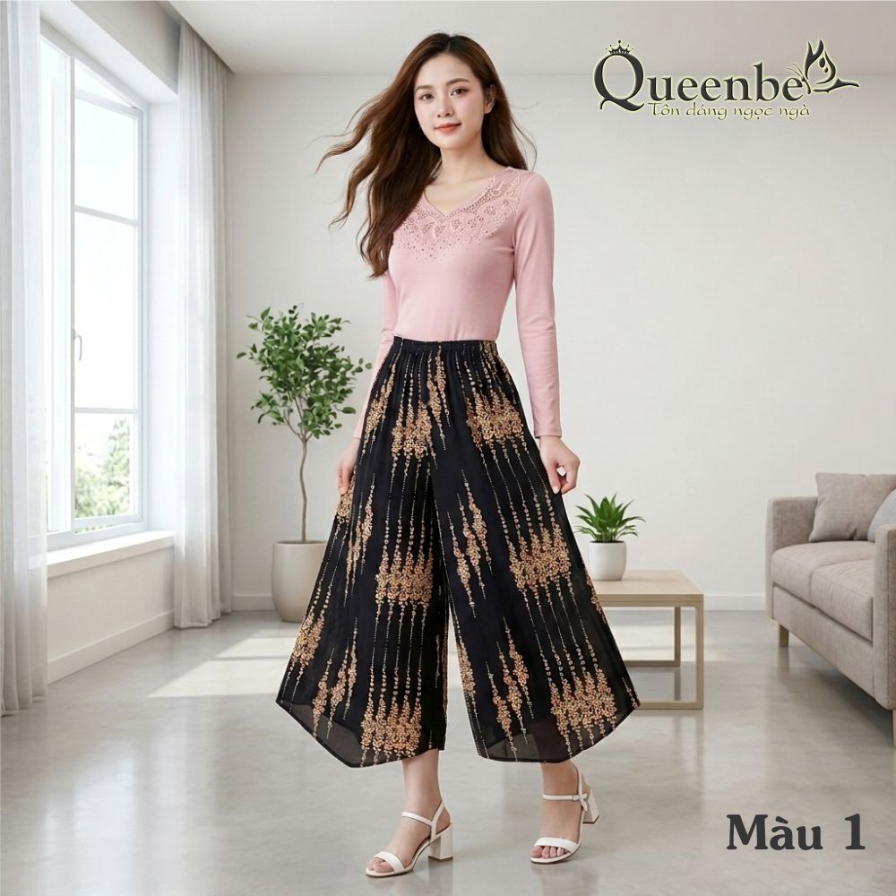 Quần cullote nữ ống rộng có big size Queenbe GLQ032 vải tone mềm bay