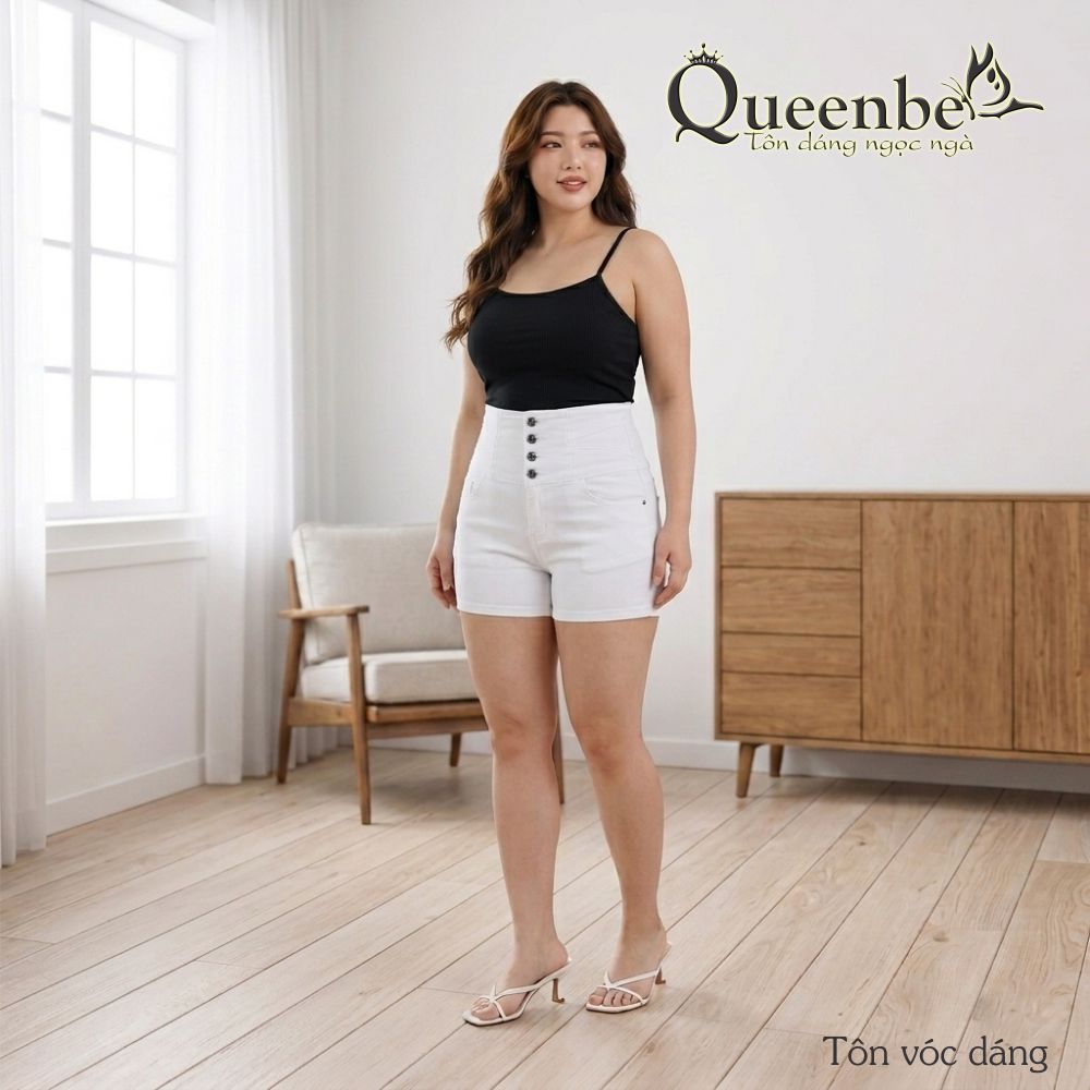 Quần đùi jean lưng cao nhiều nút big size S-5XL Queenbe GLQ079 vải jean cotton co giãn, thông thoáng