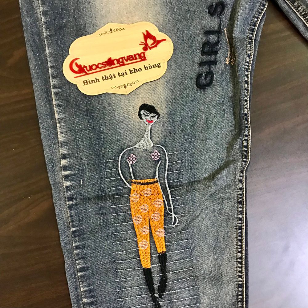 Quần jean kiểu nhật thêu có big size Queenbe GLQ146 vải jean cotton thêu