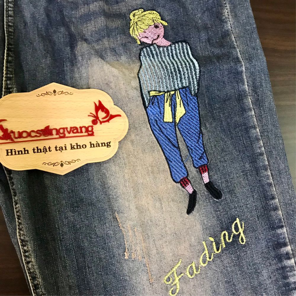 Quần jean kiểu nhật thêu có big size Queenbe GLQ146 vải jean cotton thêu