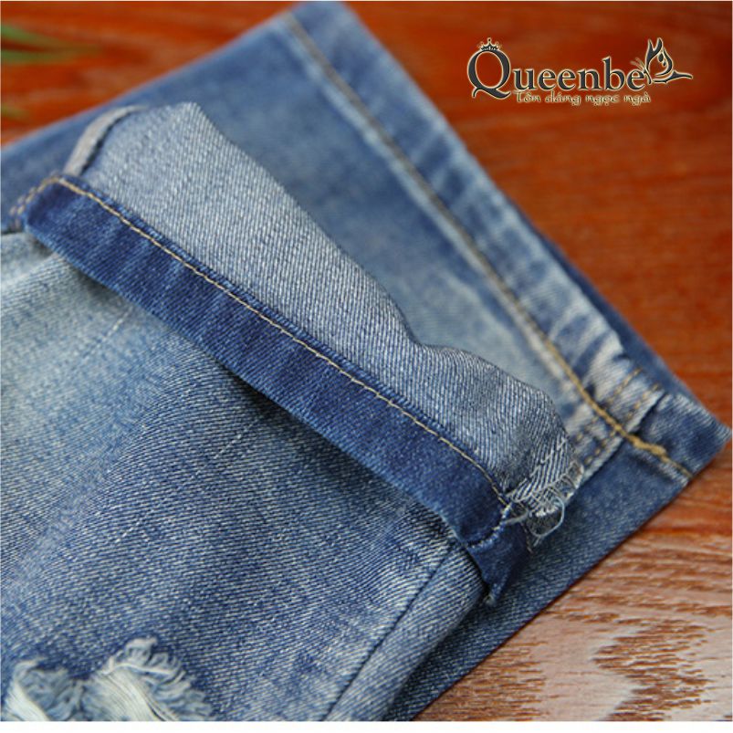 Quần jean nữ kiểu nhật chất cotton mềm có big size Queenbe GLQ133 thêu mèo