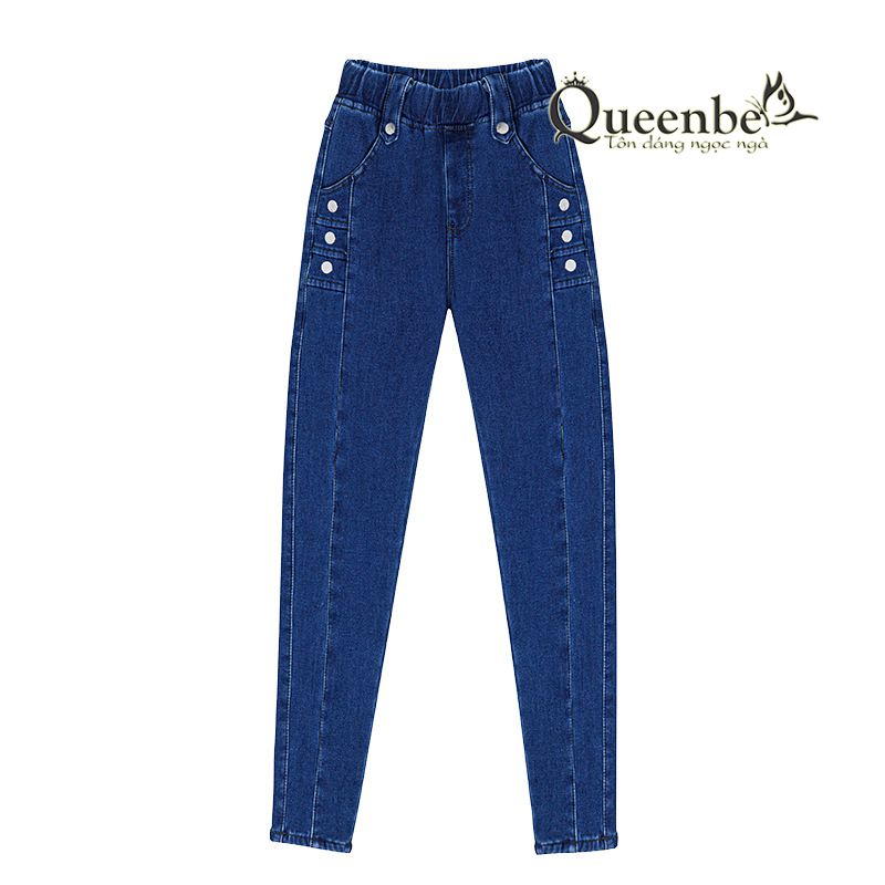 Quần jean nữ lưng cao lưng thun dáng ôm có big size Queenbe GLQ162 Jean cotton co giãn 2 chiều, bền màu, M-4XL
