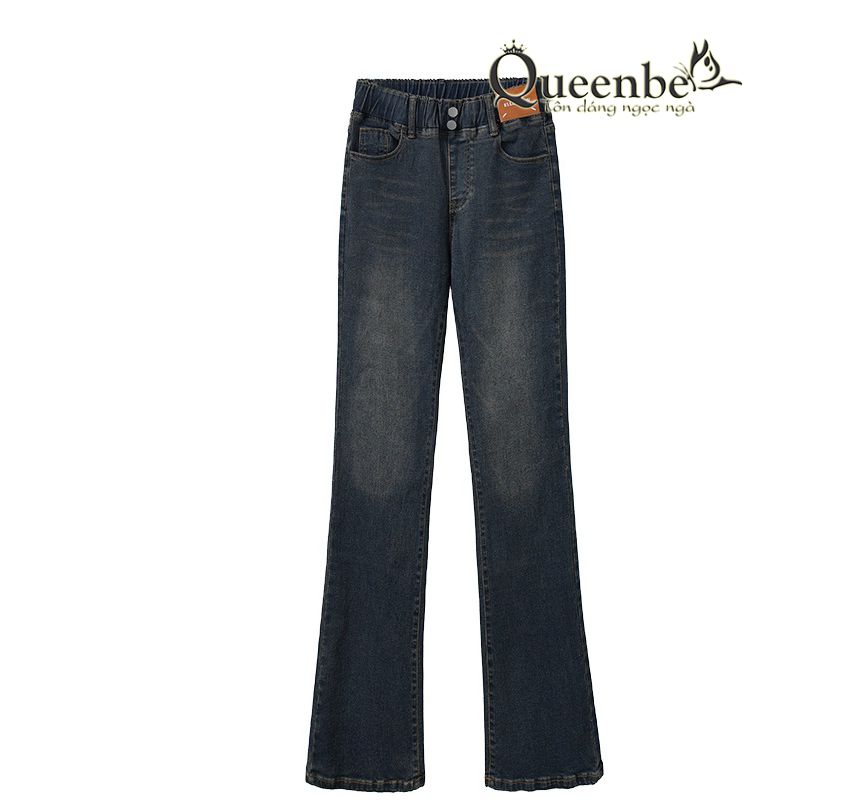 Quần jean nữ lưng thun lưng cao dáng ôm ống loe có big size Queenbe GLQ167 vải jean cotton co giãn