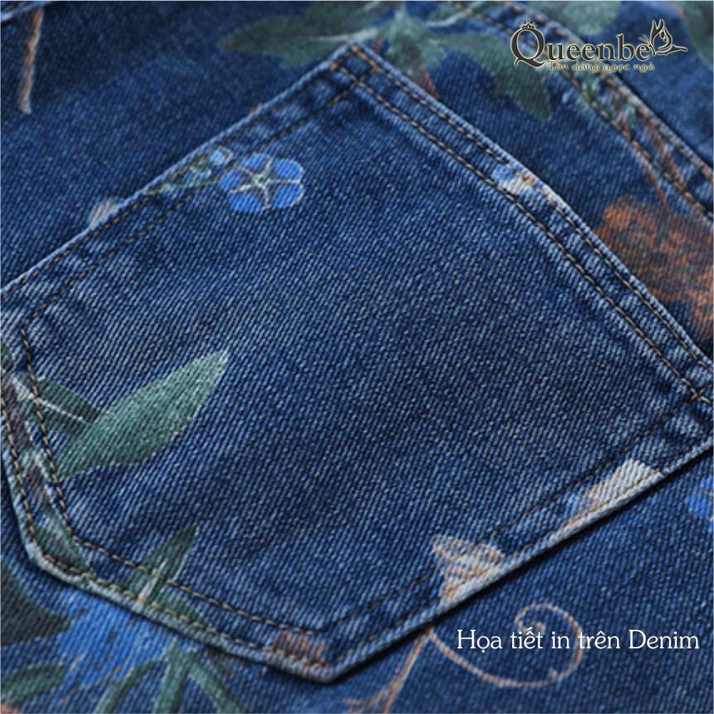 Quần jean nữ ống đứng mài rách nghệ thuật in 3D Queenbe GLQ174 vải denim cotton mềm không nhăn