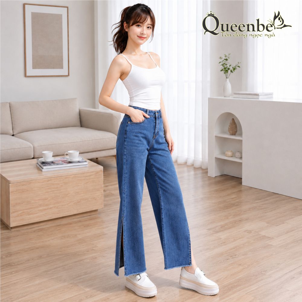 Quần jean nữ xẻ ống Queenbe GLQ092 jean cotton ống đứng mềm thoáng