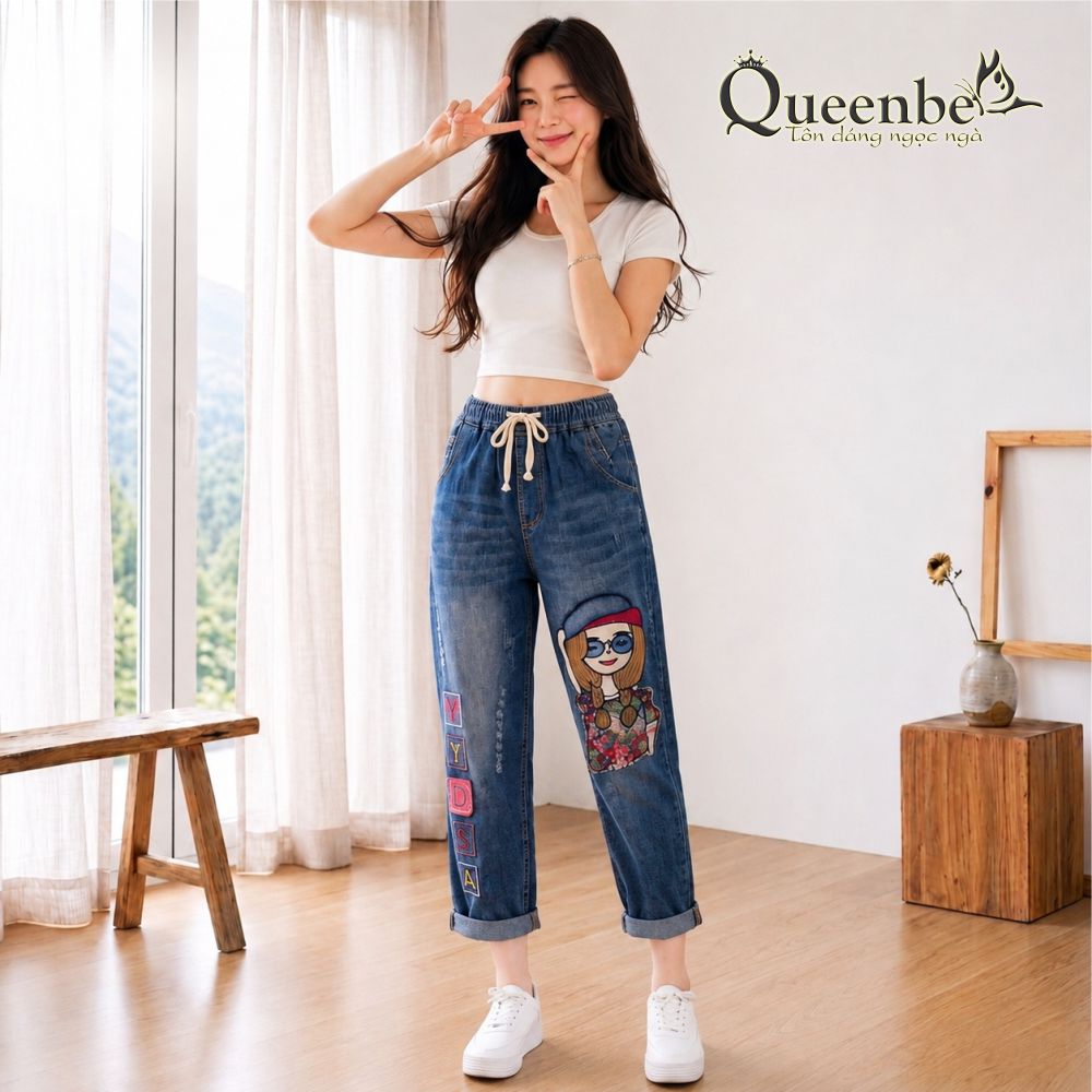 Quần jean phong cách nhật chất denim big size ống lỡ có big size Queenbe GLQ155