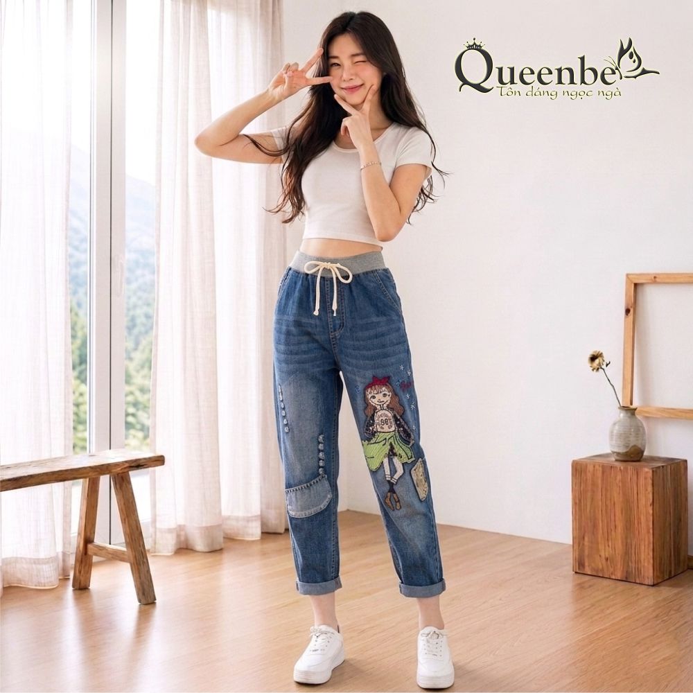 Quần jean phong cách nhật chất denim big size ống lỡ có big size Queenbe GLQ155