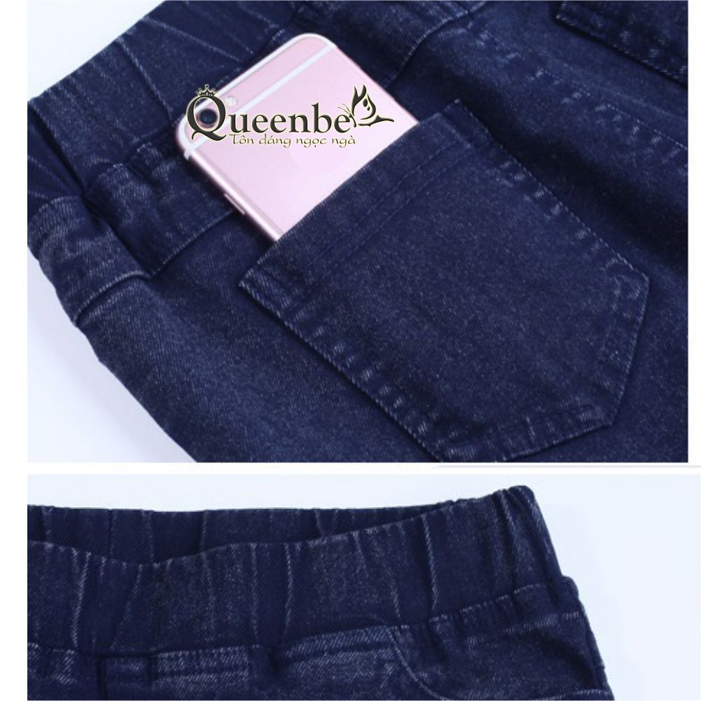 Quần legging nữ giả jean lưng cao lưng thun có big size Queenbe GLQ100 big size vải cotton co giãn 4 chiều dầy dặn, thông thoáng