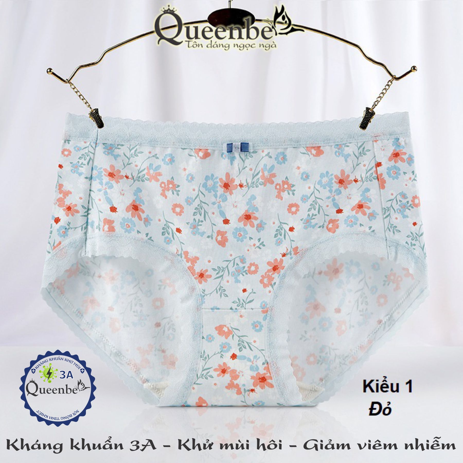 Quần lót cotton tinh khiết Queenbe GLDL048 hoa xinh cạp trung đáy kháng khuẩn vải thoáng khí