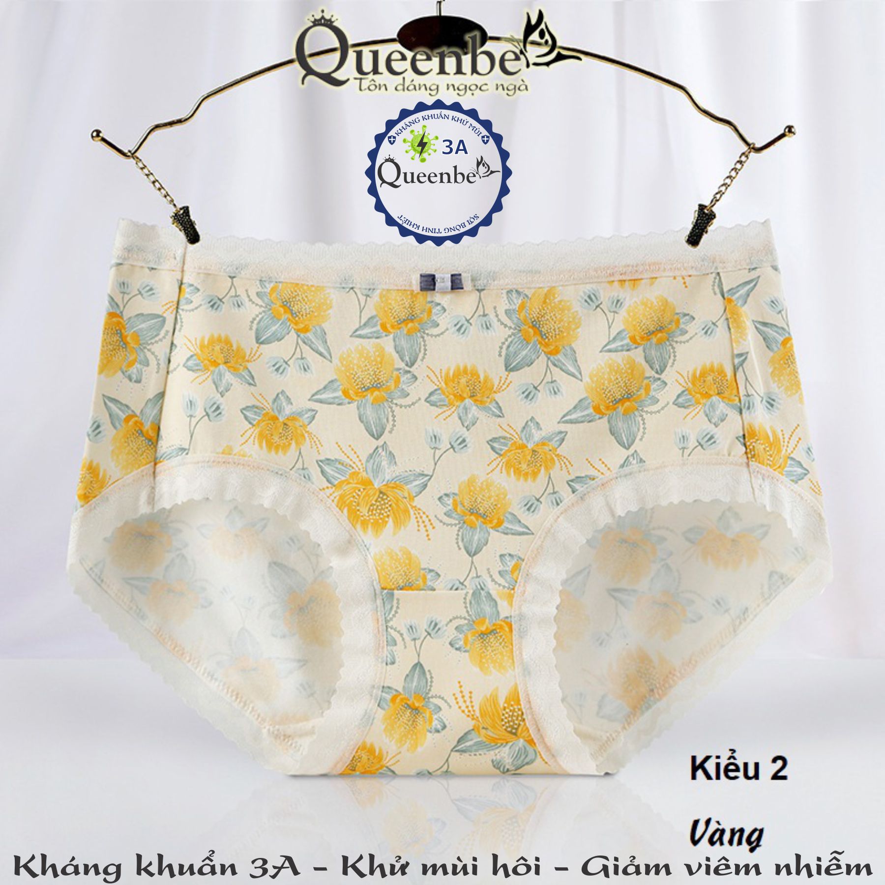 Quần lót cotton tinh khiết Queenbe GLDL048 hoa xinh cạp trung đáy kháng khuẩn vải thoáng khí
