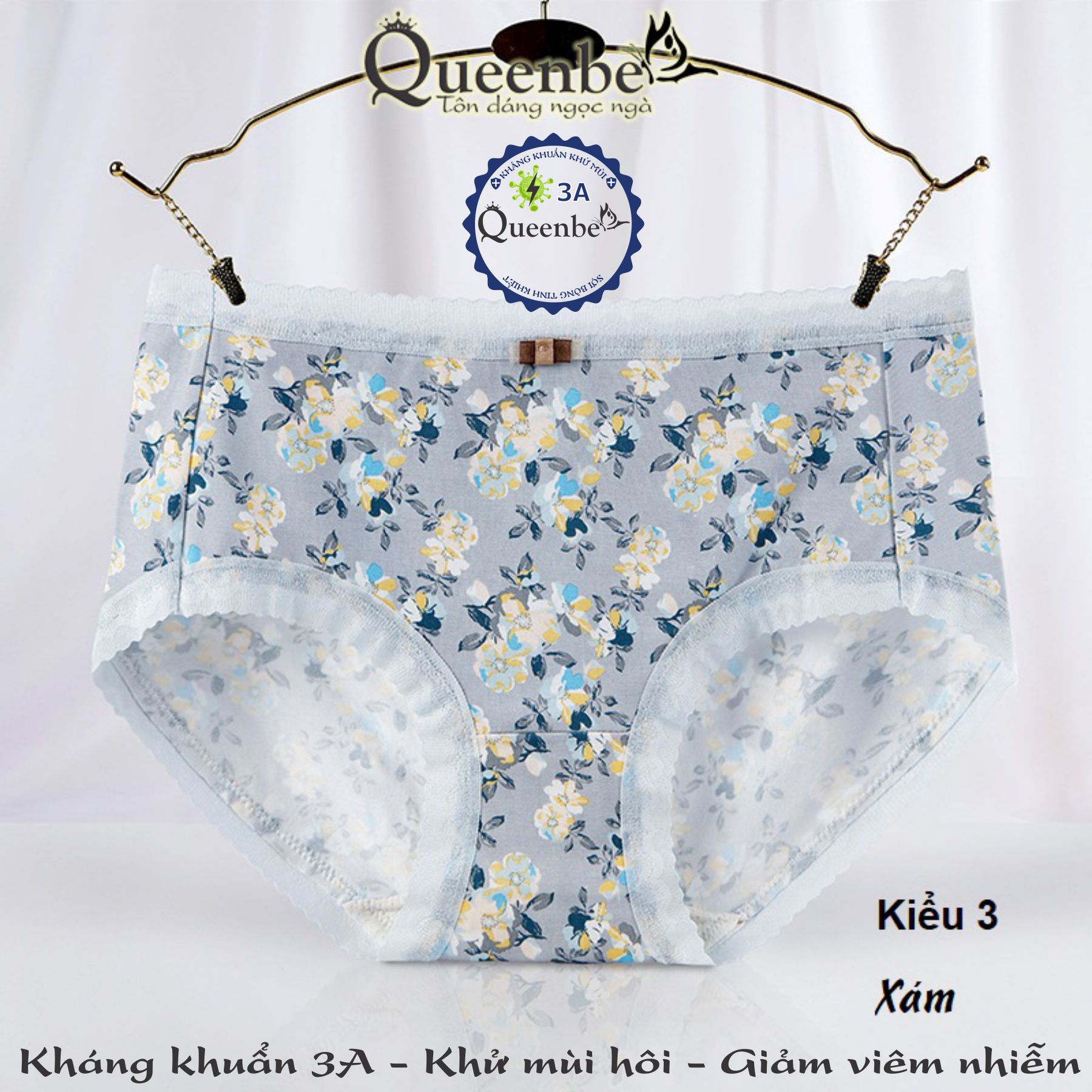 Quần lót cotton tinh khiết Queenbe GLDL048 hoa xinh cạp trung đáy kháng khuẩn vải thoáng khí