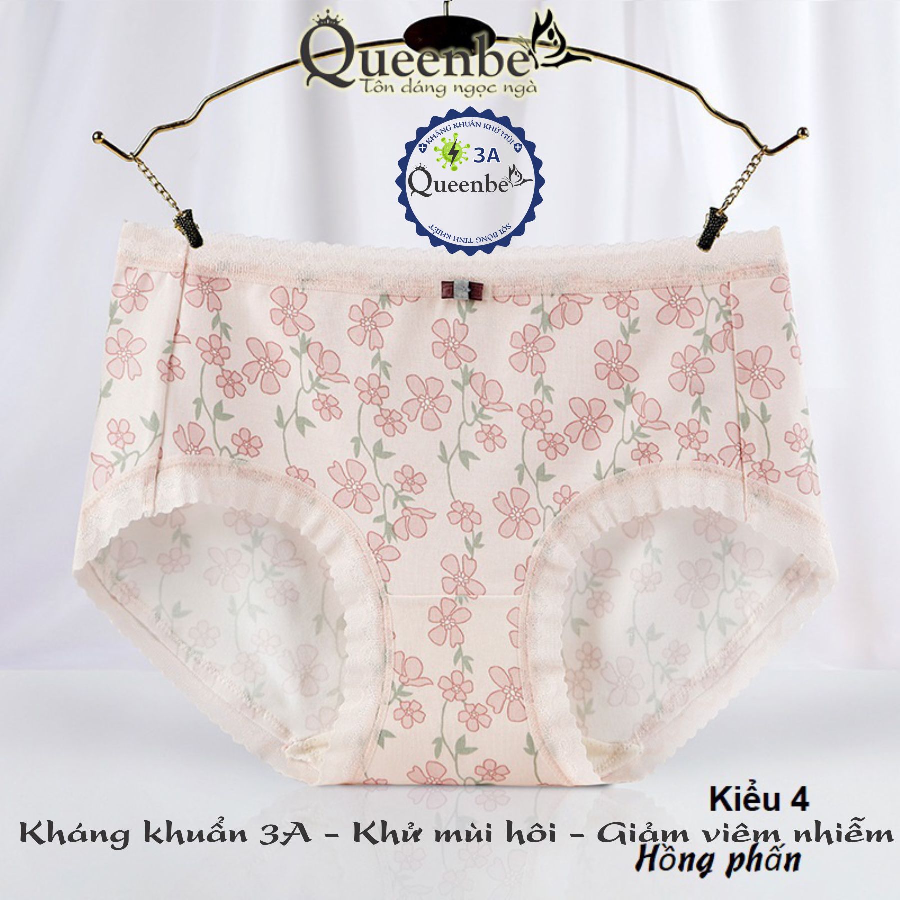 Quần lót cotton tinh khiết Queenbe GLDL048 hoa xinh cạp trung đáy kháng khuẩn vải thoáng khí