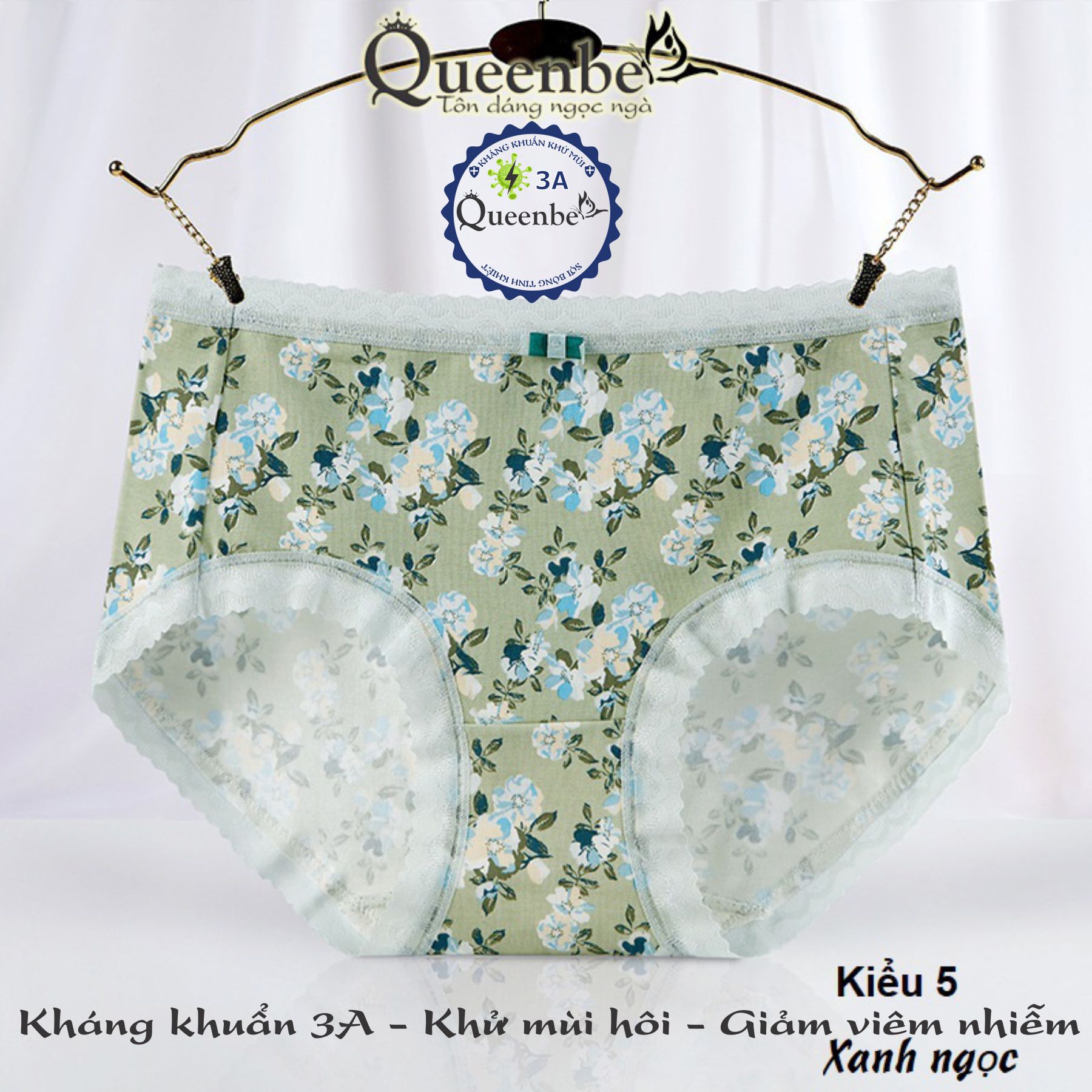 Quần lót cotton tinh khiết Queenbe GLDL048 hoa xinh cạp trung đáy kháng khuẩn vải thoáng khí