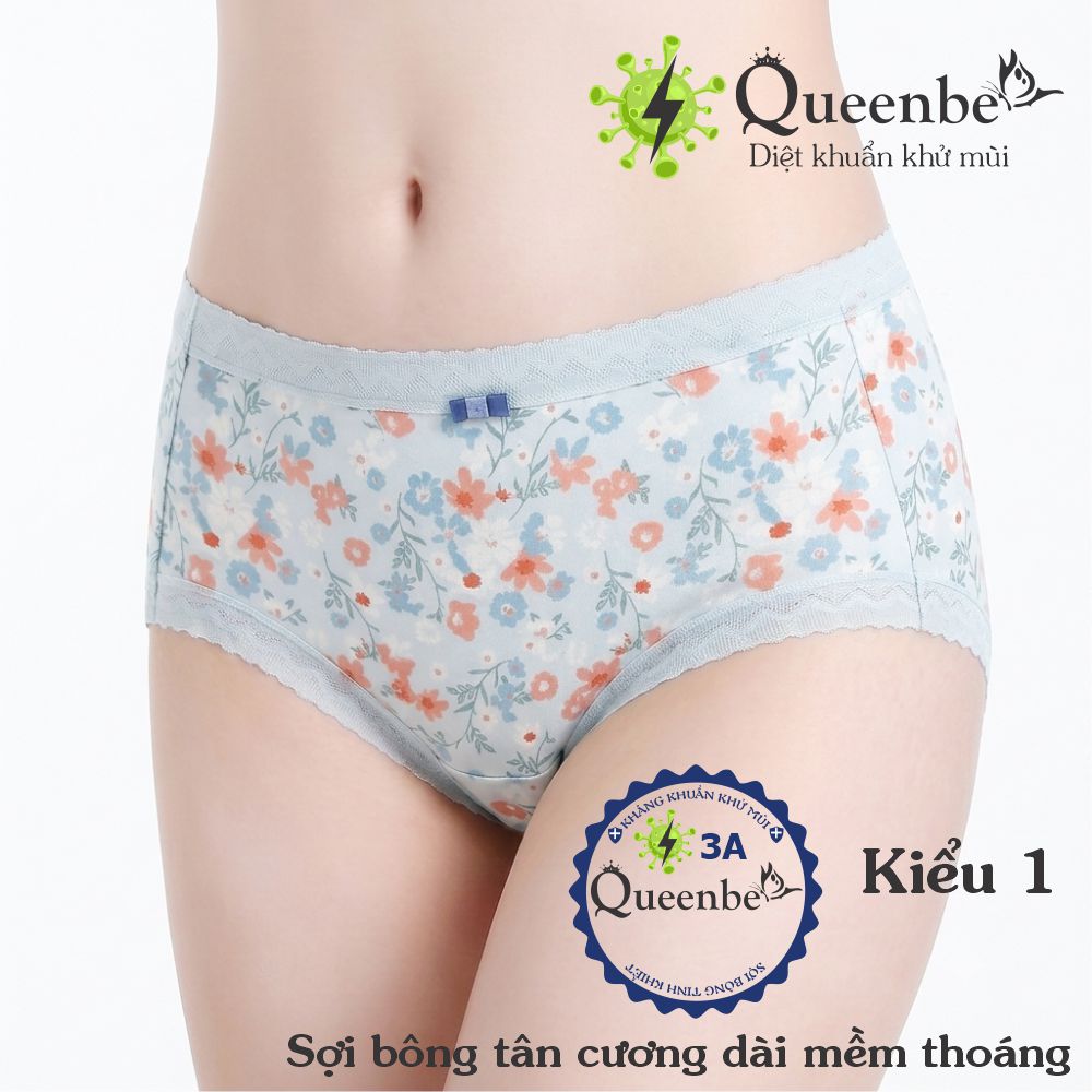 Quần lót cotton tinh khiết Queenbe GLDL048 hoa xinh cạp trung đáy kháng khuẩn vải thoáng khí