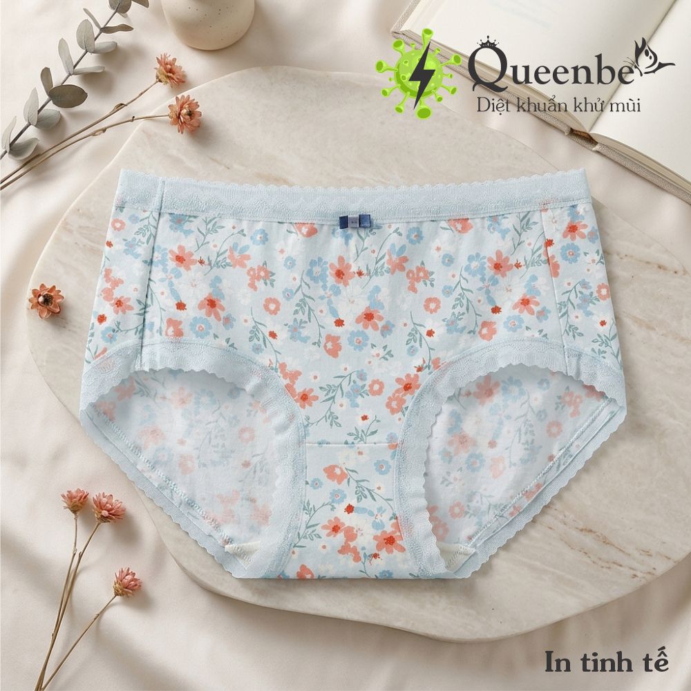 Quần lót cotton tinh khiết Queenbe GLDL048 hoa xinh cạp trung đáy kháng khuẩn vải thoáng khí