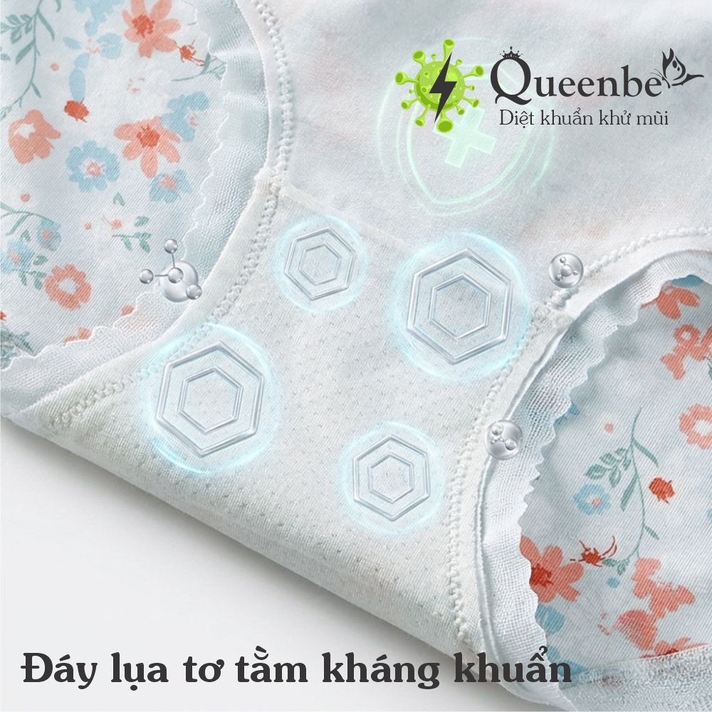 Quần lót cotton tinh khiết Queenbe GLDL048 hoa xinh cạp trung đáy kháng khuẩn vải thoáng khí