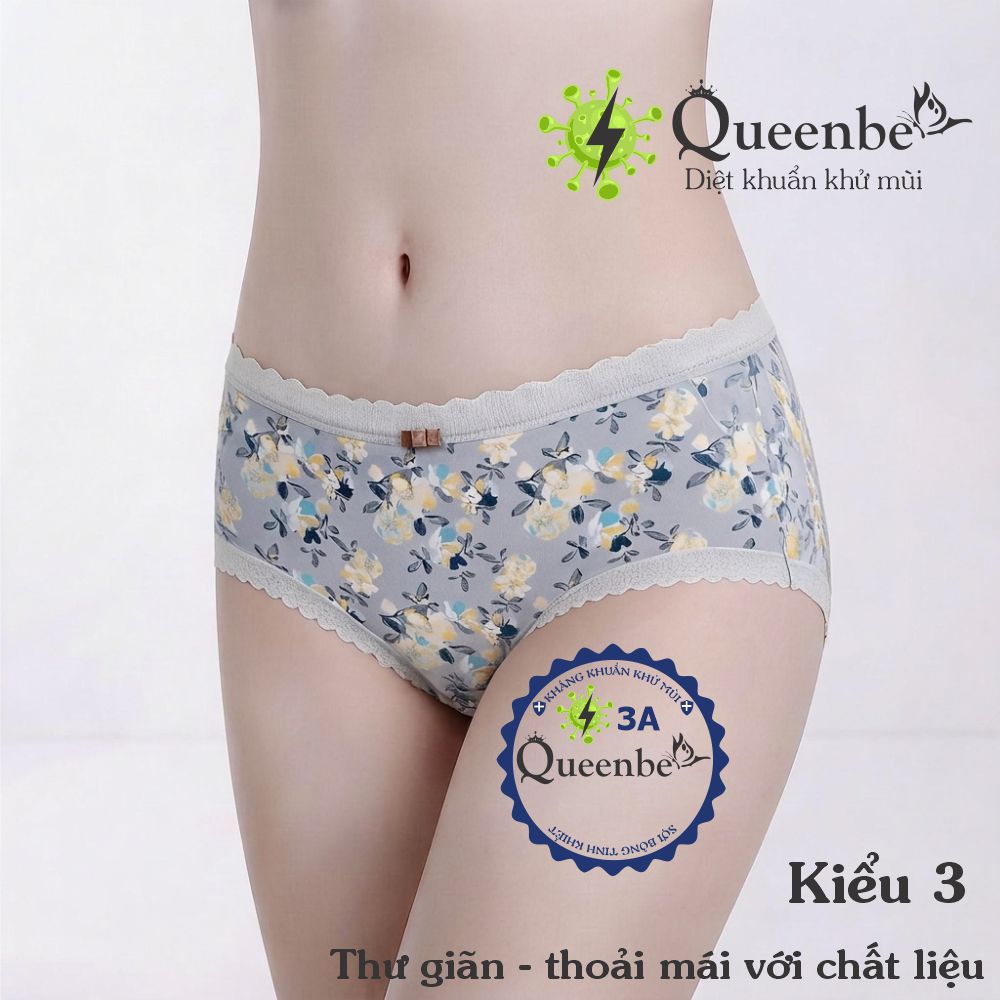 Quần lót cotton tinh khiết Queenbe GLDL048 hoa xinh cạp trung đáy kháng khuẩn vải thoáng khí