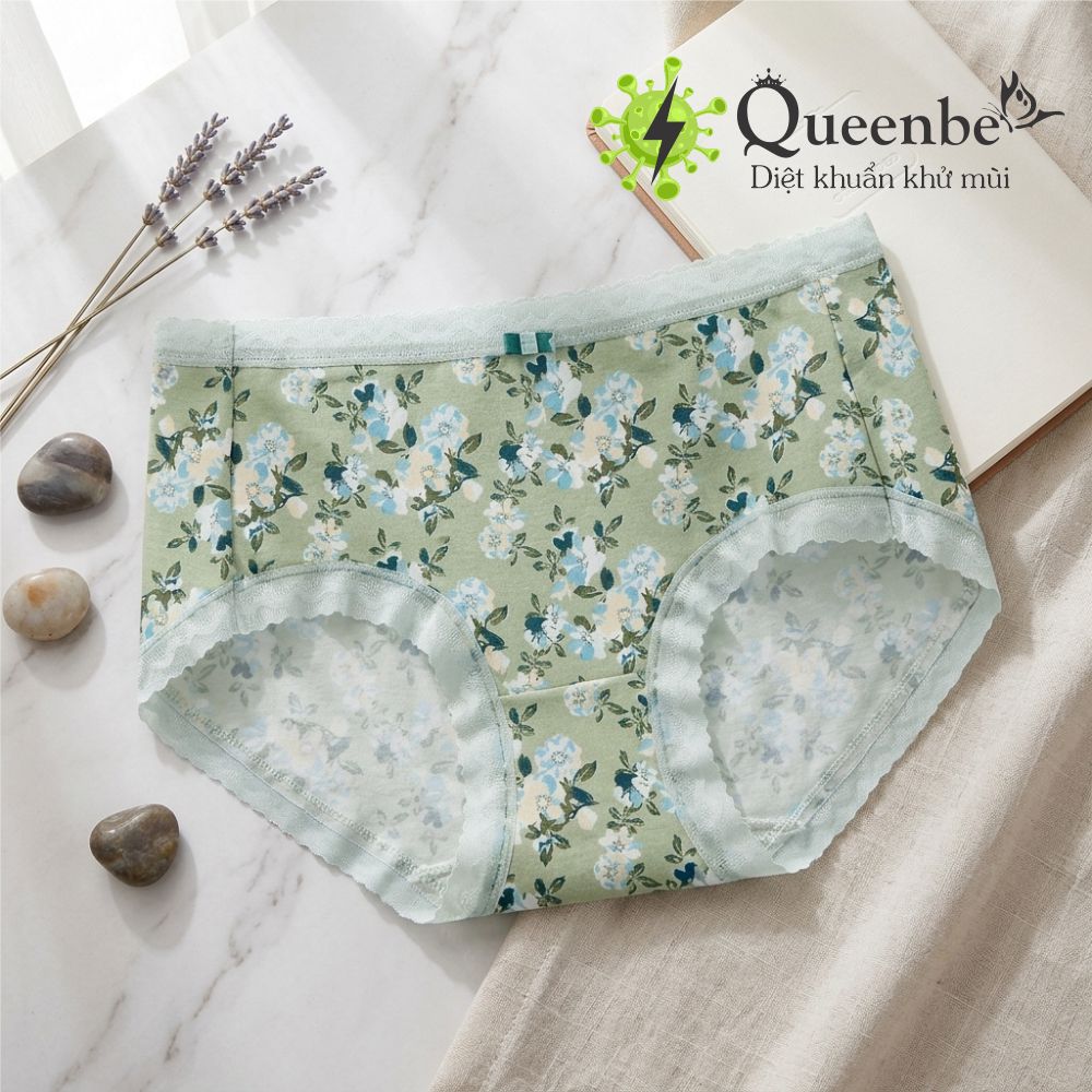 Quần lót cotton tinh khiết Queenbe GLDL048 hoa xinh cạp trung đáy kháng khuẩn vải thoáng khí