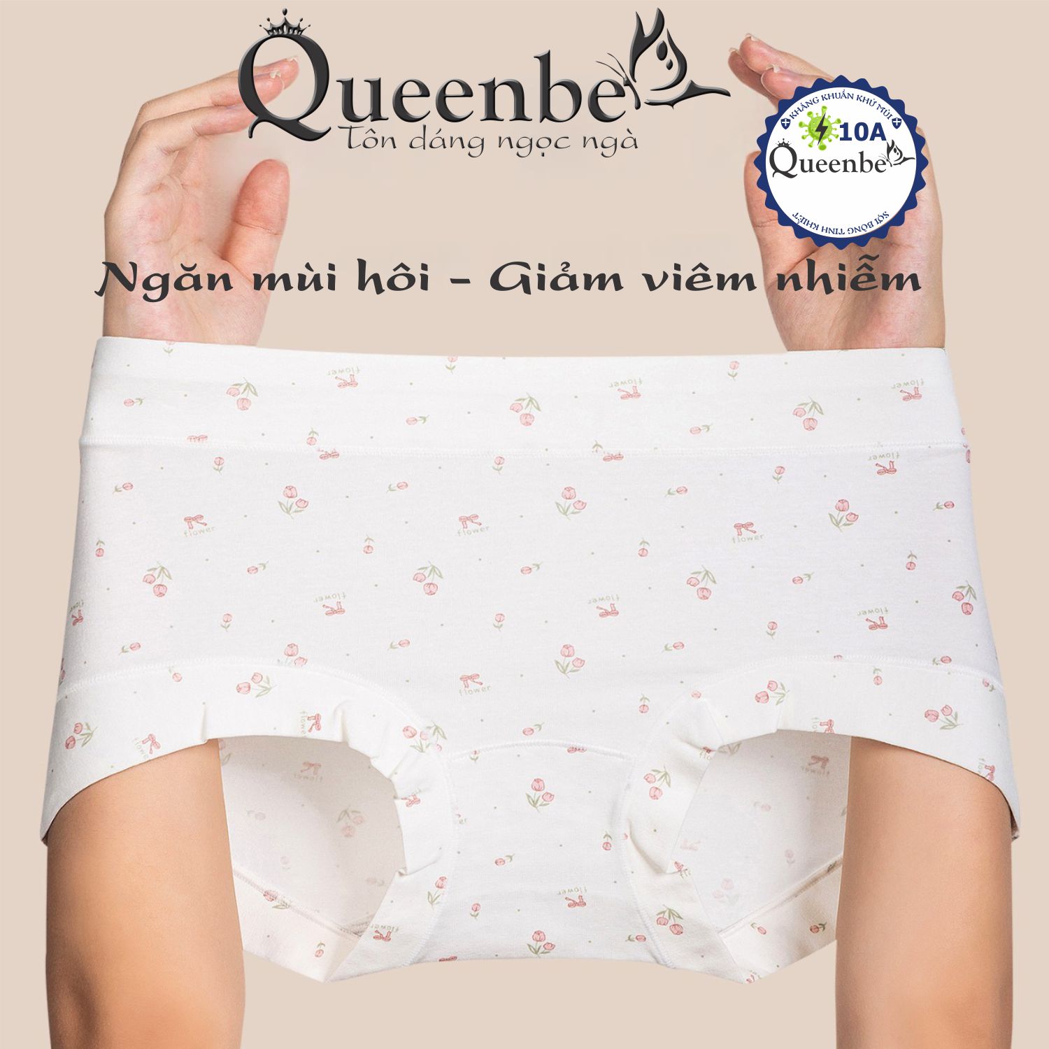 Quần lót kháng khuẩn 10a cho nữ của Queenbe GLDL056 Boxer sợi bông dài tinh khiết ngăn mùi hôi, giảm viêm nhiễm