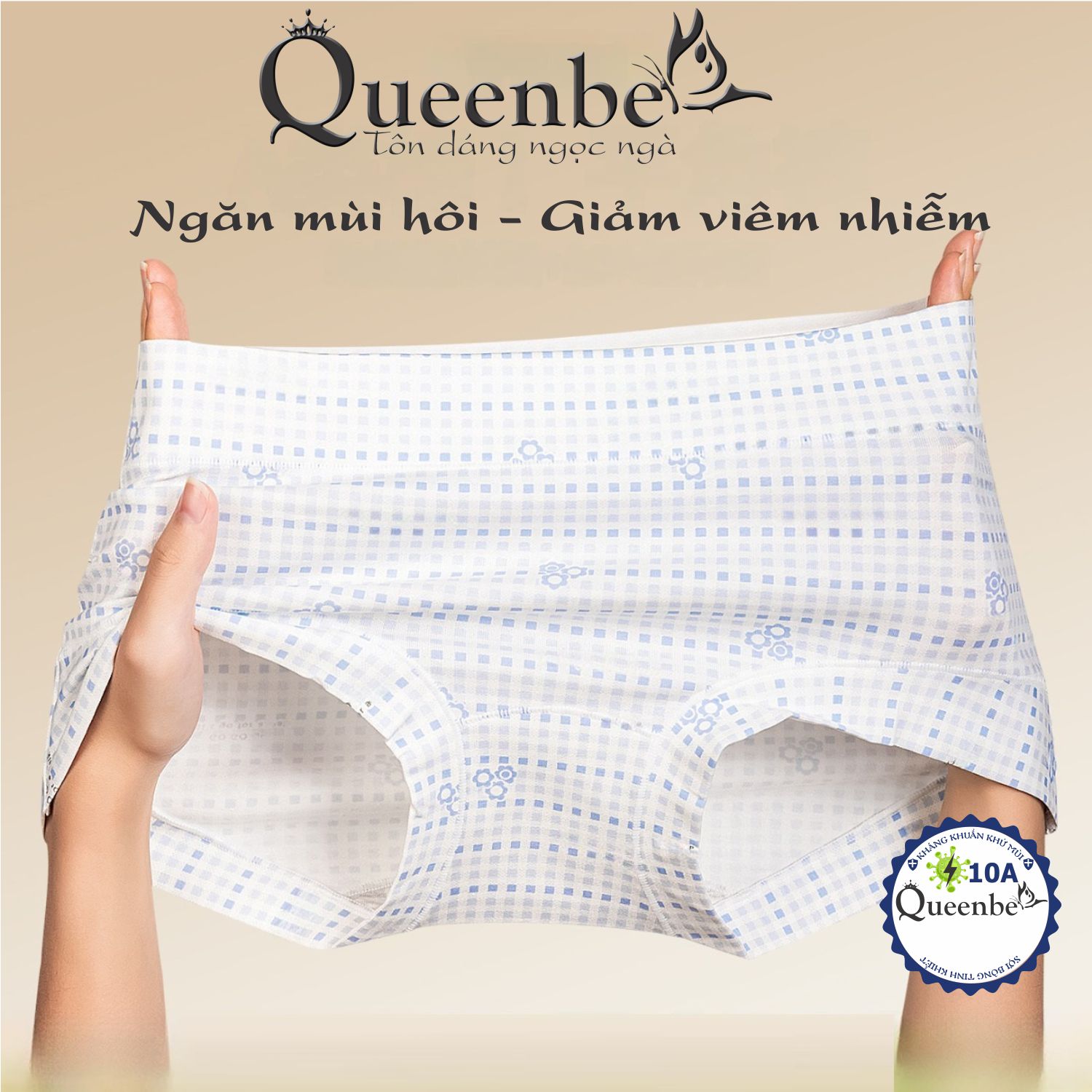 Quần lót kháng khuẩn 10a cho nữ của Queenbe GLDL056 Boxer sợi bông dài tinh khiết ngăn mùi hôi, giảm viêm nhiễm