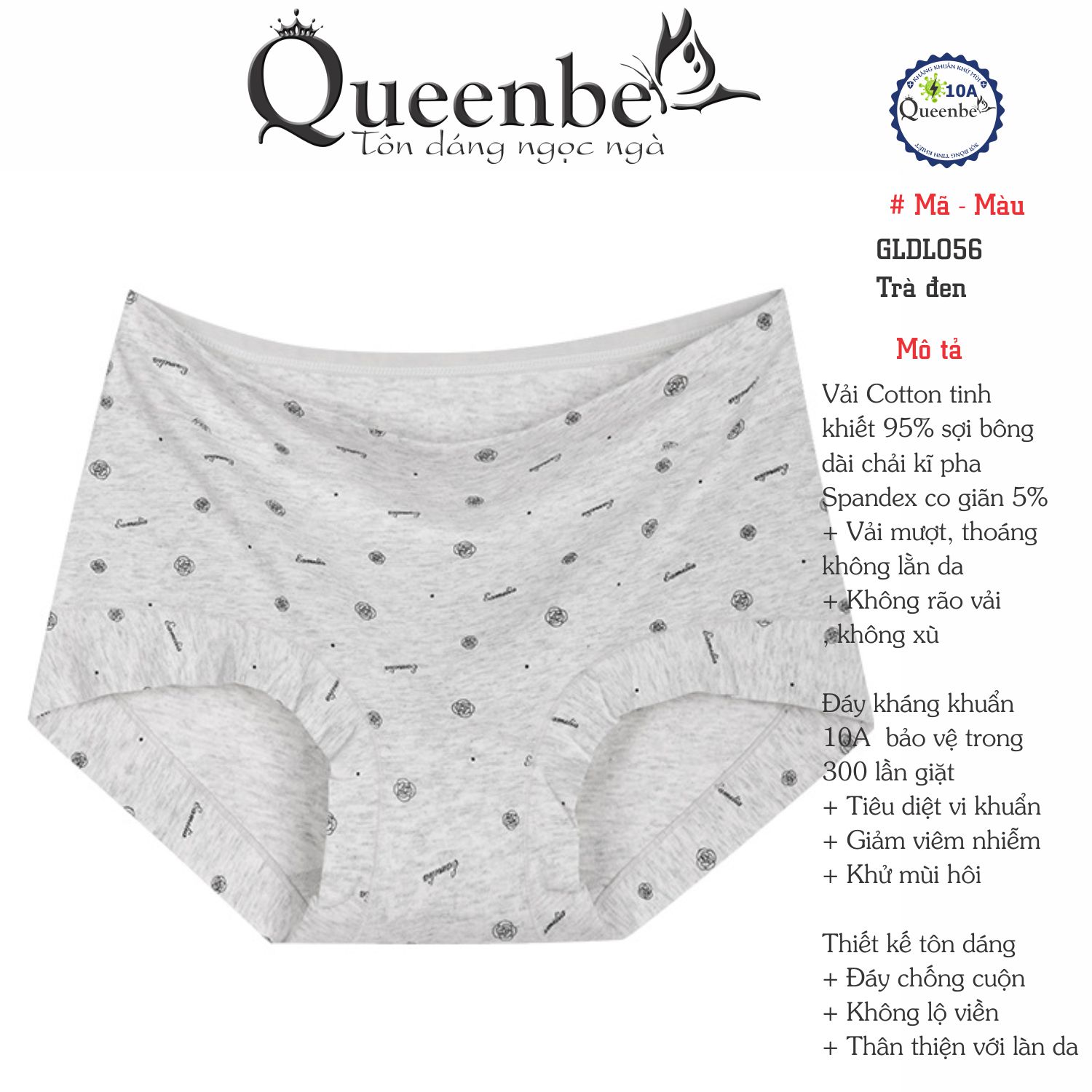 Quần lót kháng khuẩn 10a cho nữ của Queenbe GLDL056 Boxer sợi bông dài tinh khiết ngăn mùi hôi, giảm viêm nhiễm