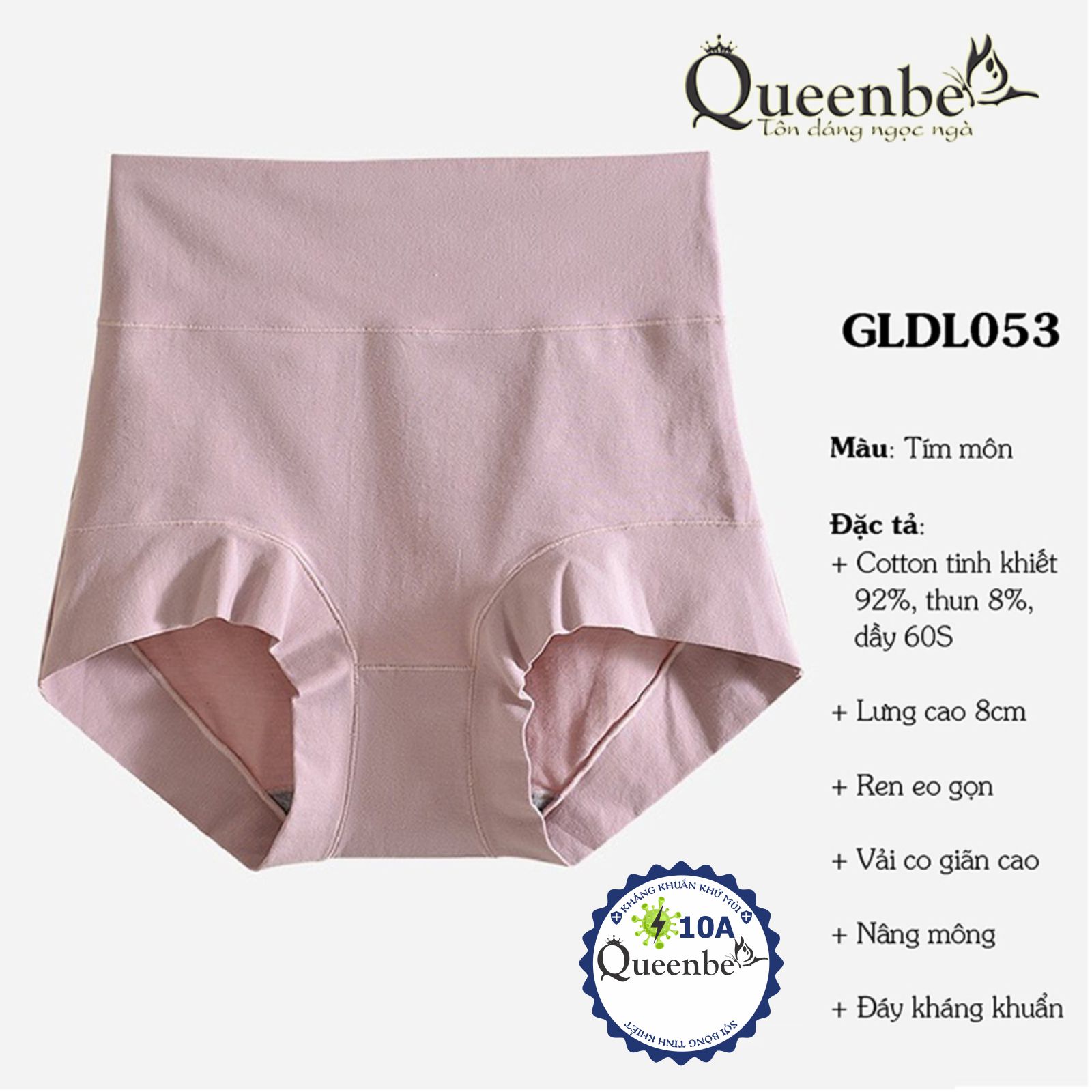 Quần lót nữ cotton kháng khuẩn 10A Queenbe GLDL053 gen eo chống cuộn nâng mông ren bụng