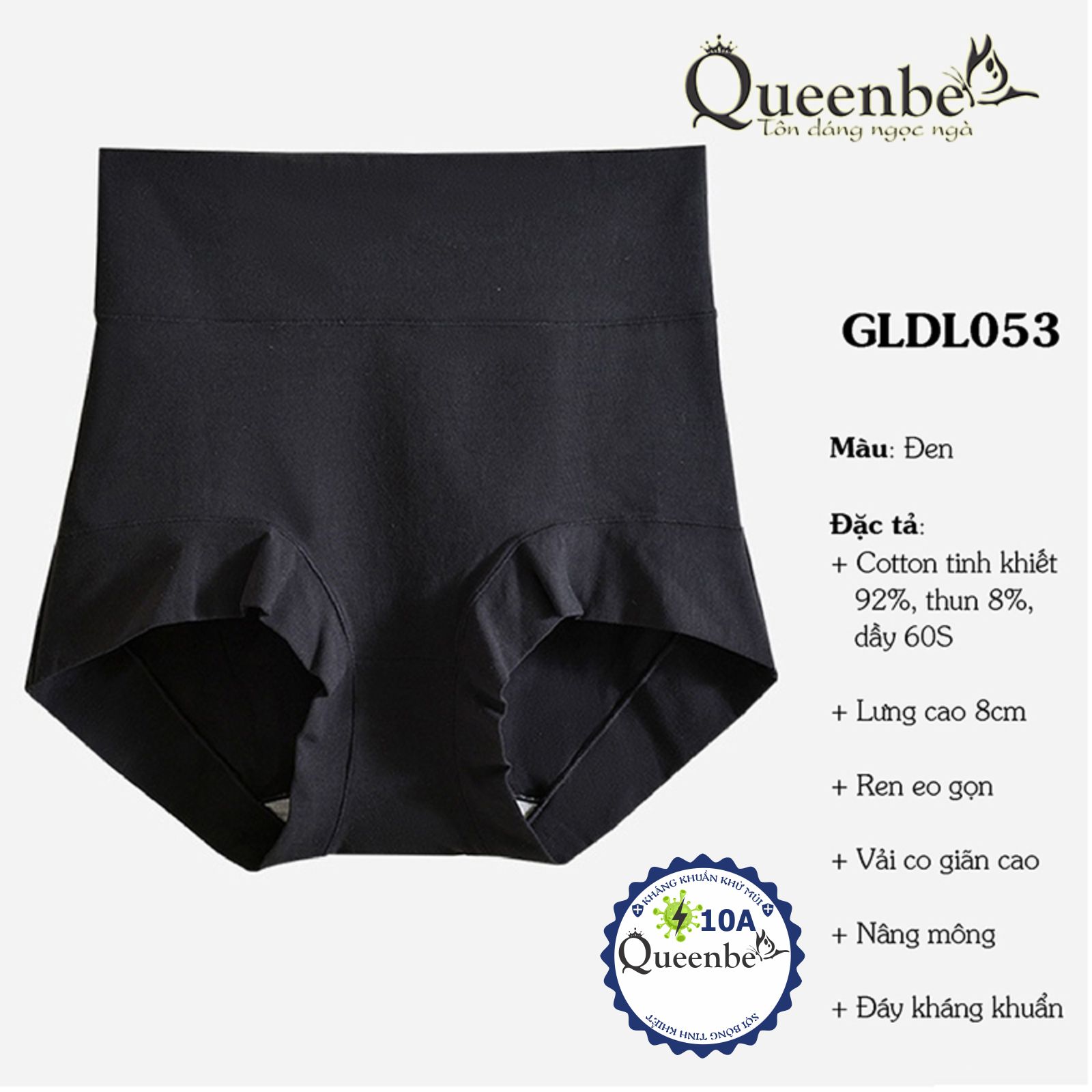 Quần lót nữ cotton kháng khuẩn 10A Queenbe GLDL053 gen eo chống cuộn nâng mông ren bụng