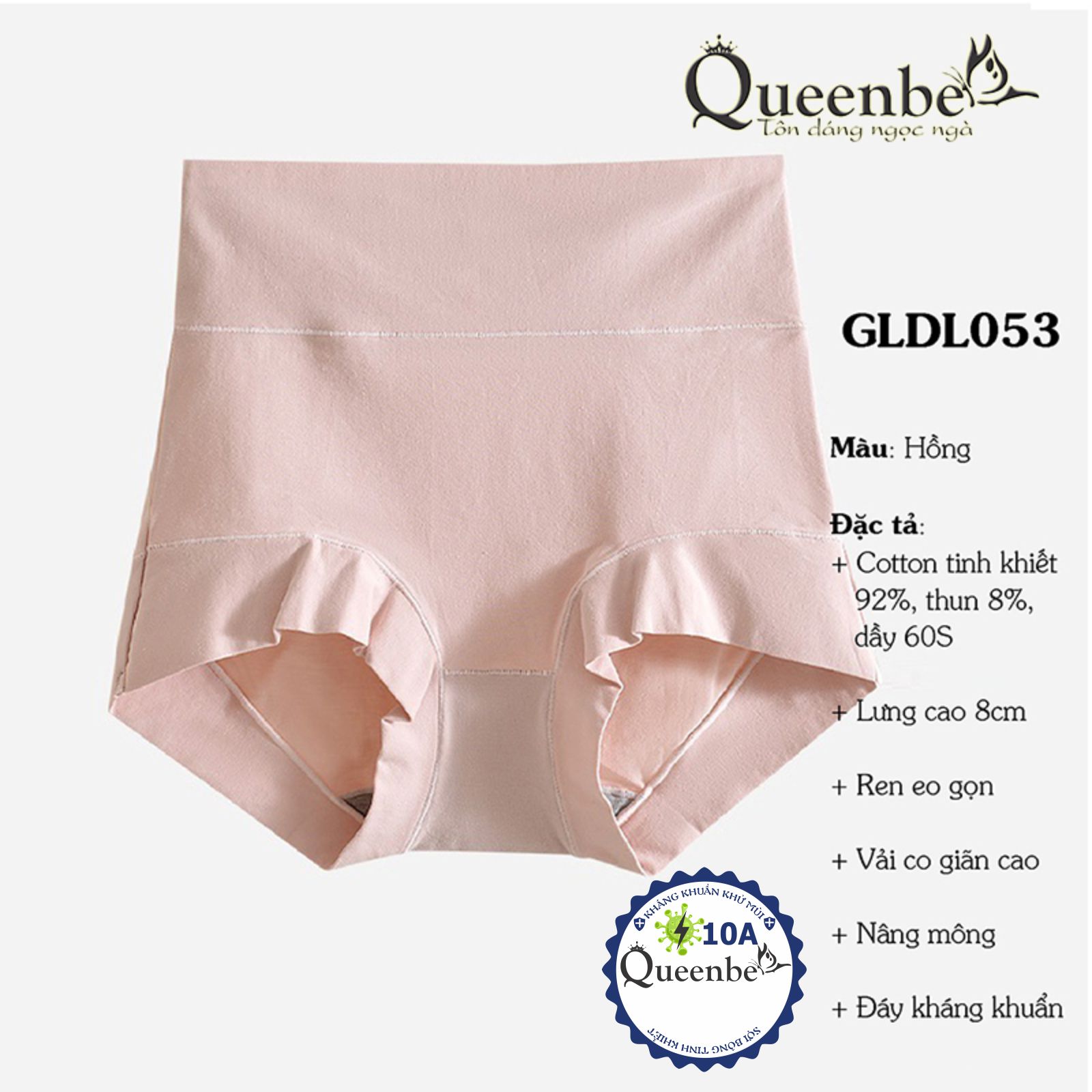 Quần lót nữ cotton kháng khuẩn 10A Queenbe GLDL053 gen eo chống cuộn nâng mông ren bụng