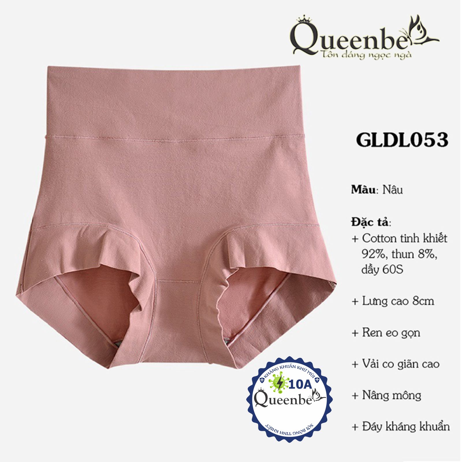 Quần lót nữ cotton kháng khuẩn 10A Queenbe GLDL053 gen eo chống cuộn nâng mông ren bụng
