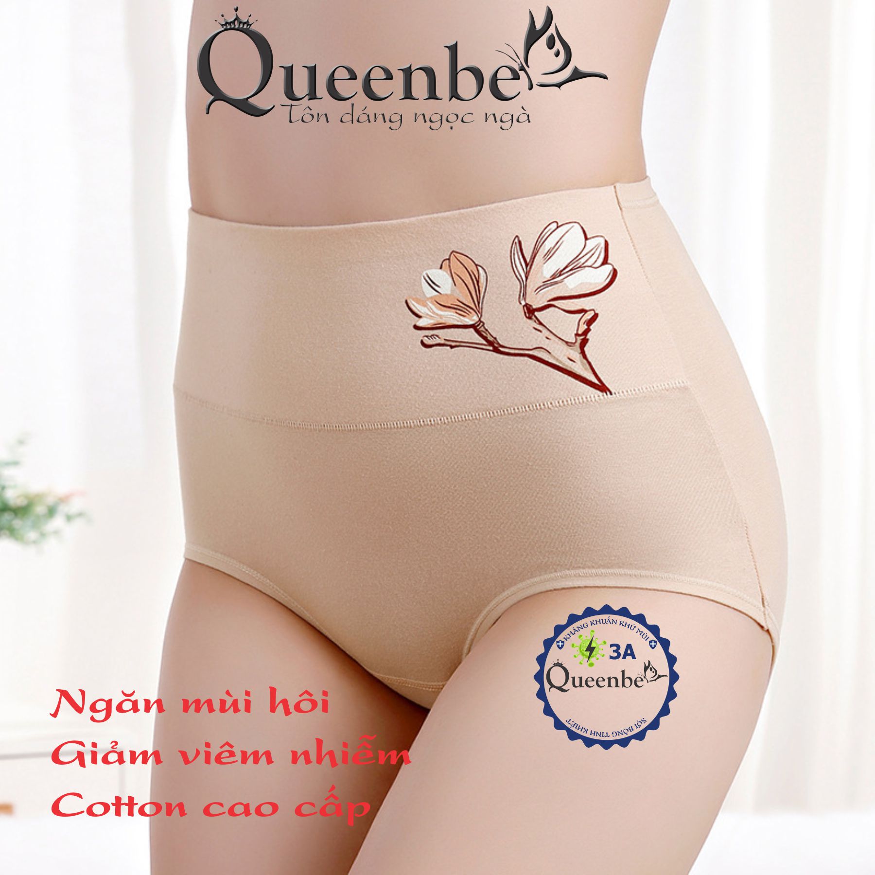 Quần lót nữ cotton kháng khuẩn GLDL045 Queenbe lưng cao gen eo chống cuộn thông thoáng và thấm hút mồ hôi