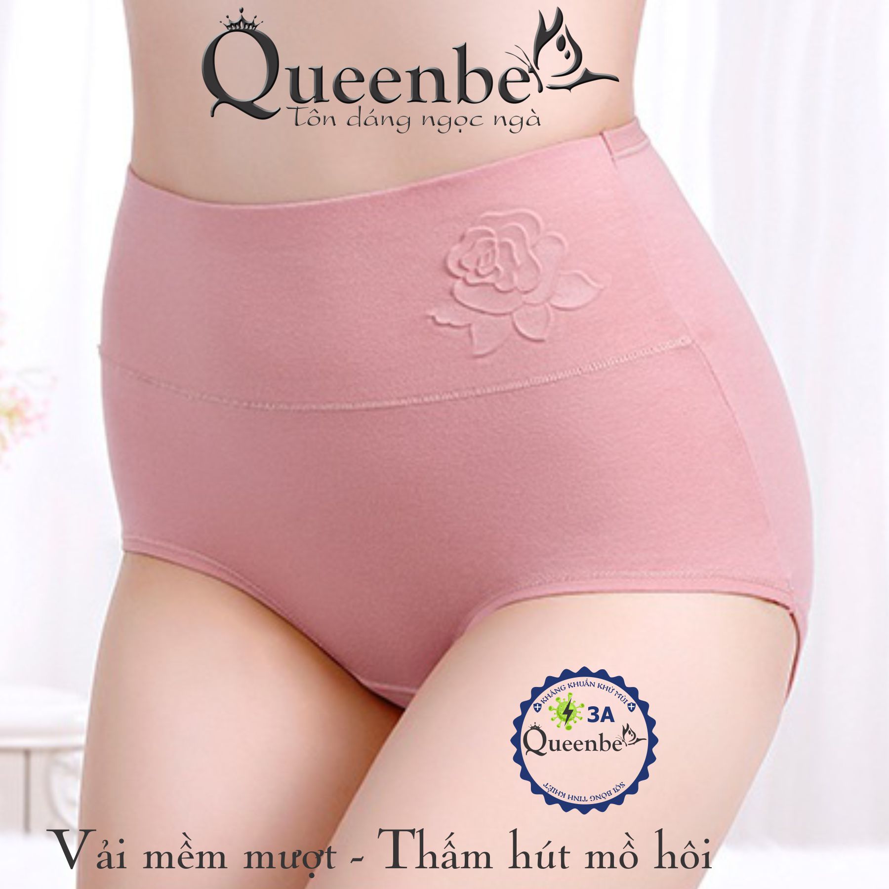 Quần lót nữ cotton kháng khuẩn GLDL045 Queenbe lưng cao gen eo chống cuộn thông thoáng và thấm hút mồ hôi