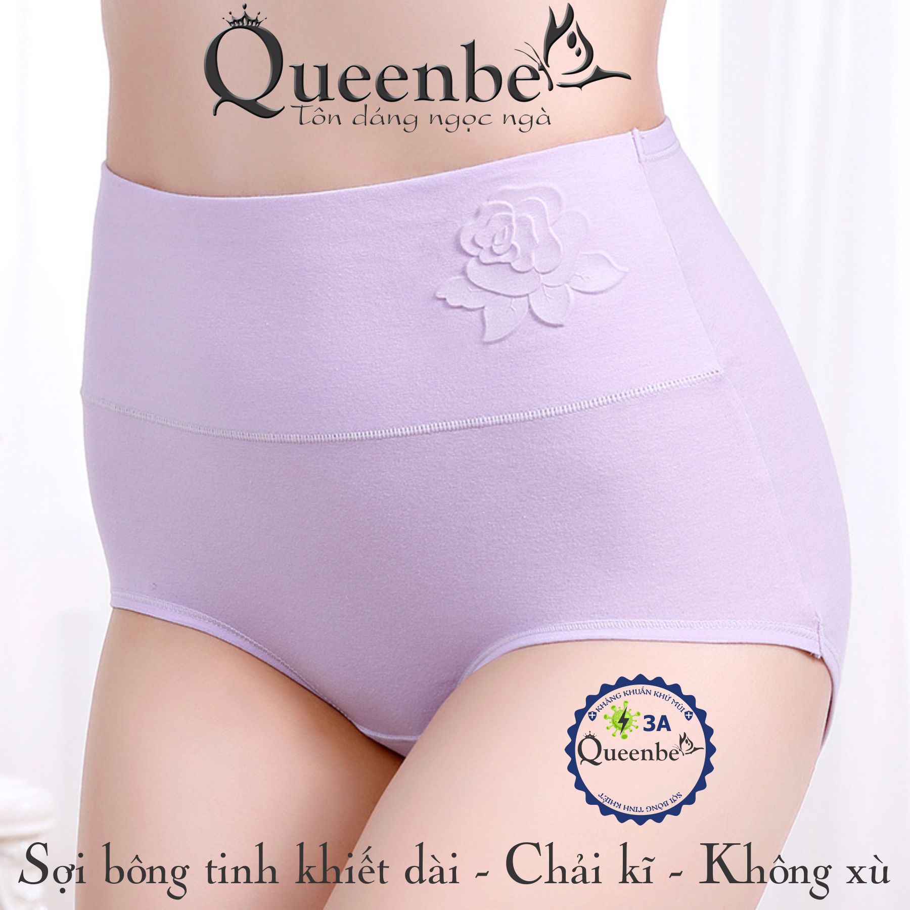 Quần lót nữ cotton kháng khuẩn GLDL045 Queenbe lưng cao gen eo chống cuộn thông thoáng và thấm hút mồ hôi