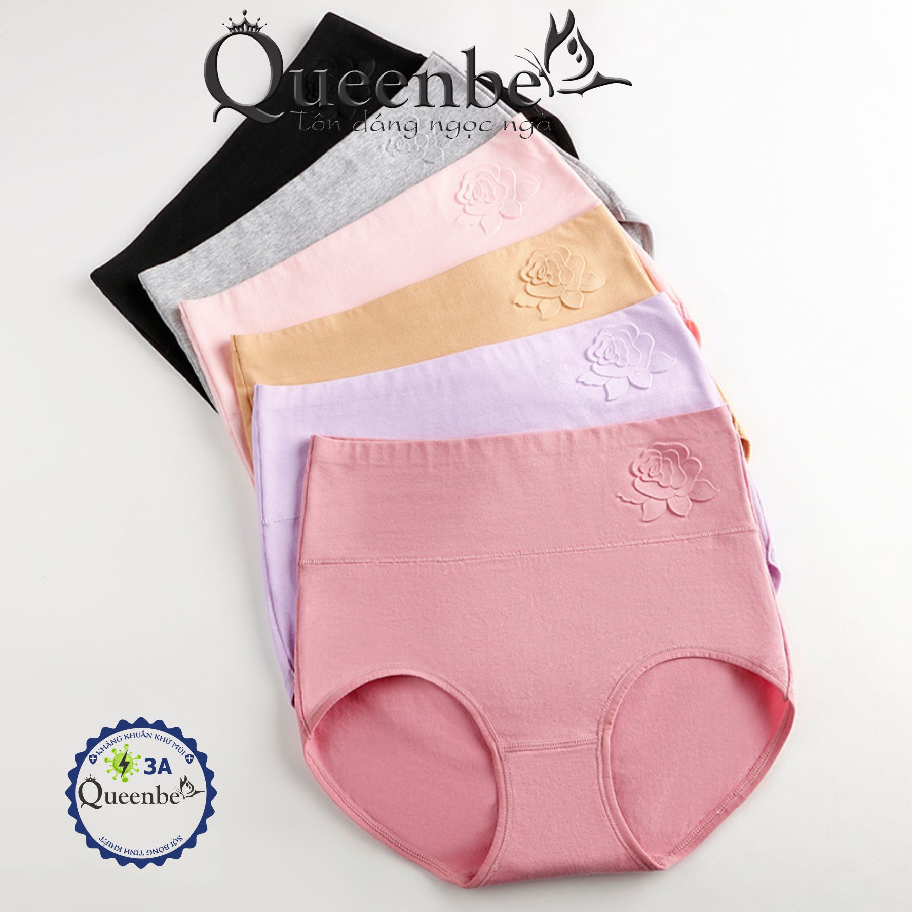 Quần lót nữ cotton kháng khuẩn GLDL045 Queenbe lưng cao gen eo chống cuộn thông thoáng và thấm hút mồ hôi