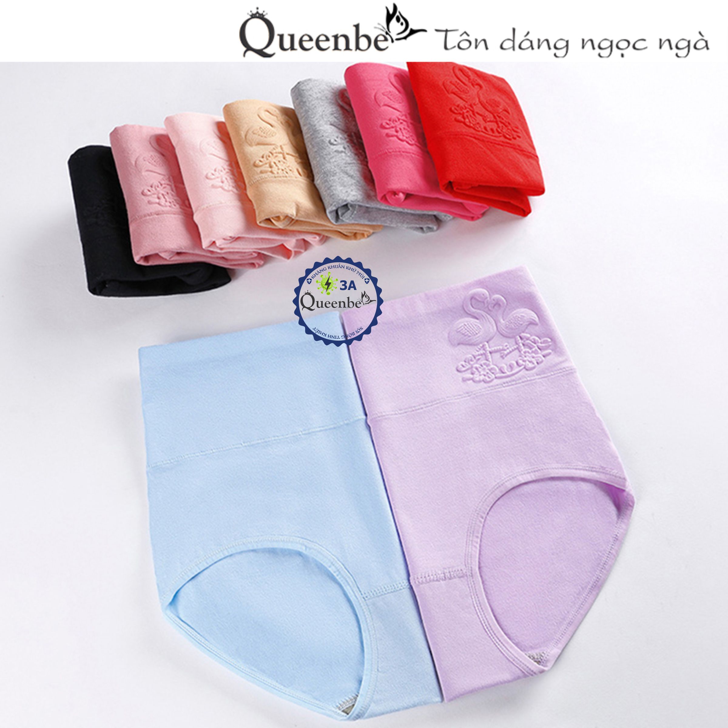 Quần lót nữ cotton kháng khuẩn GLDL045 Queenbe lưng cao gen eo chống cuộn thông thoáng và thấm hút mồ hôi