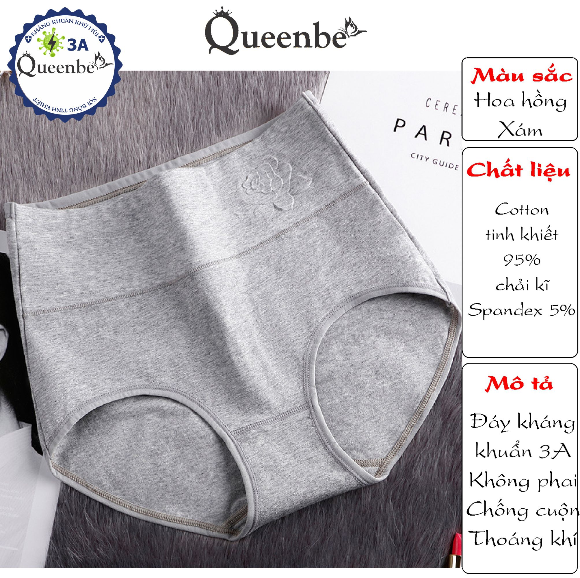 Quần lót nữ cotton kháng khuẩn GLDL045 Queenbe lưng cao gen eo chống cuộn thông thoáng và thấm hút mồ hôi
