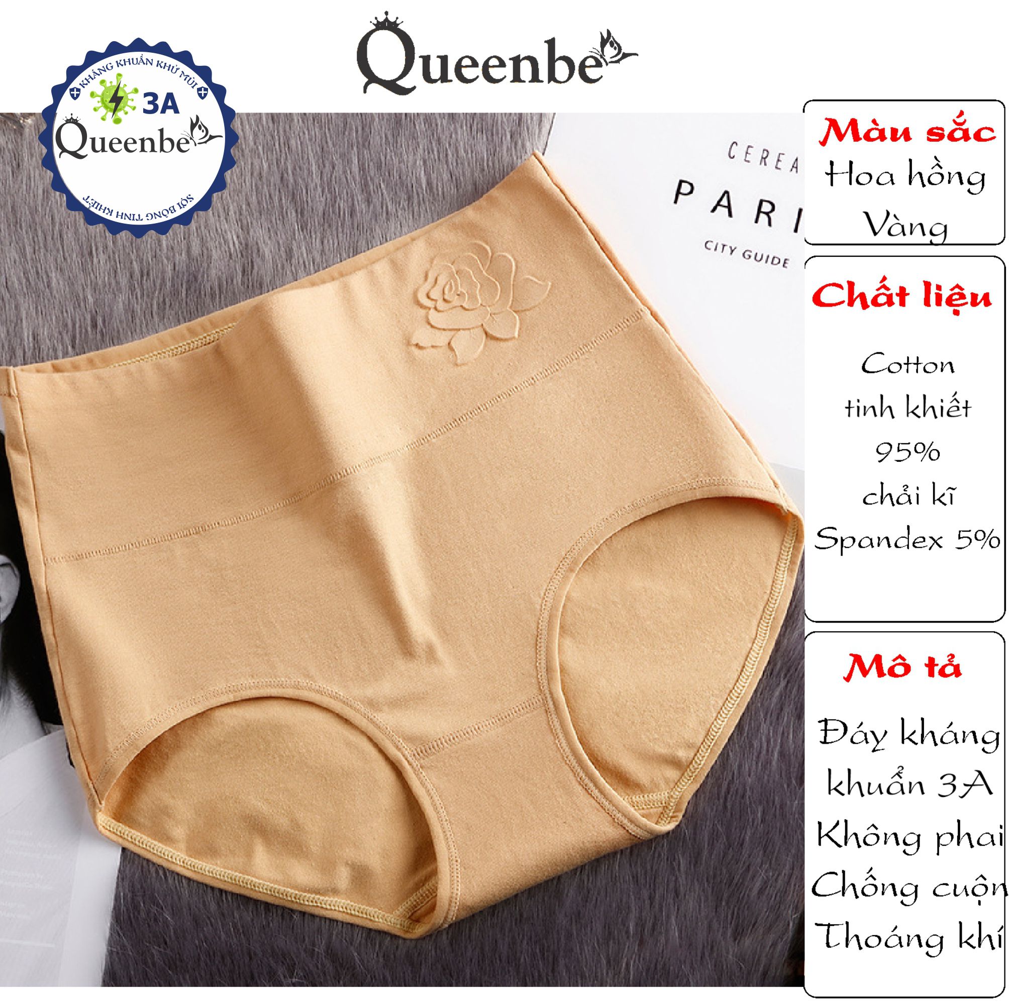 Quần lót nữ cotton kháng khuẩn GLDL045 Queenbe lưng cao gen eo chống cuộn thông thoáng và thấm hút mồ hôi
