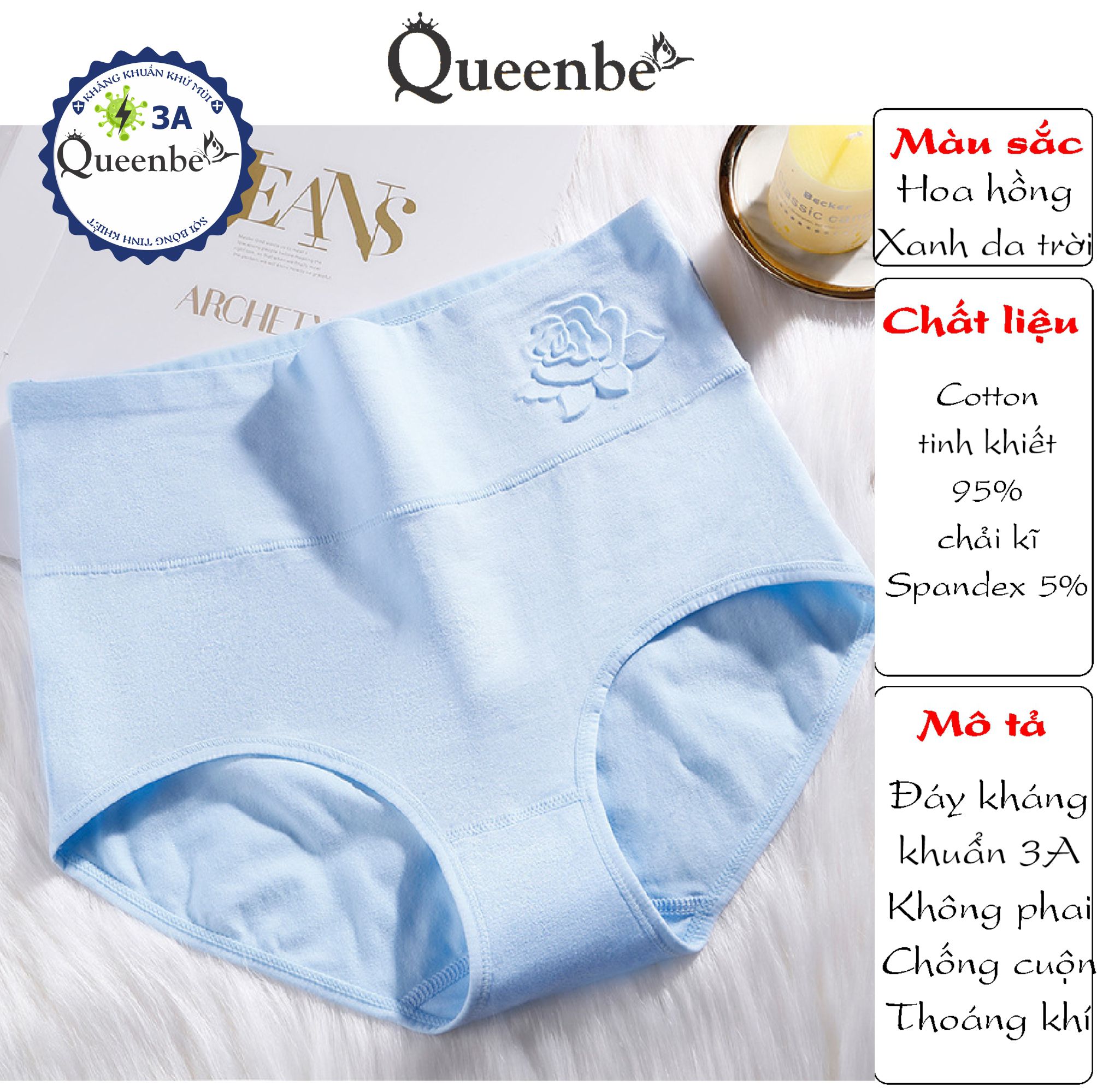 Quần lót nữ cotton kháng khuẩn GLDL045 Queenbe lưng cao gen eo chống cuộn thông thoáng và thấm hút mồ hôi
