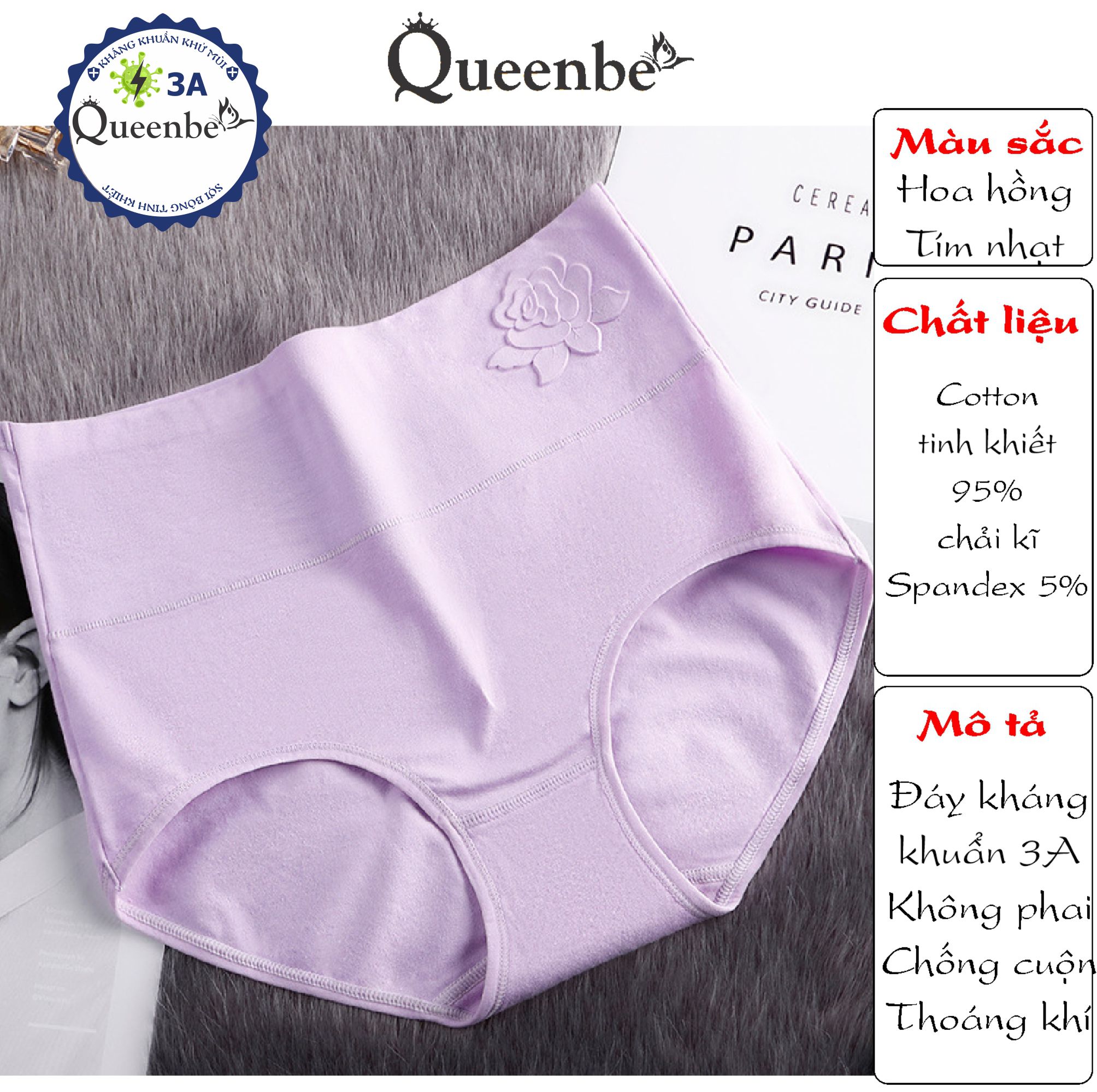 Quần lót nữ cotton kháng khuẩn GLDL045 Queenbe lưng cao gen eo chống cuộn thông thoáng và thấm hút mồ hôi